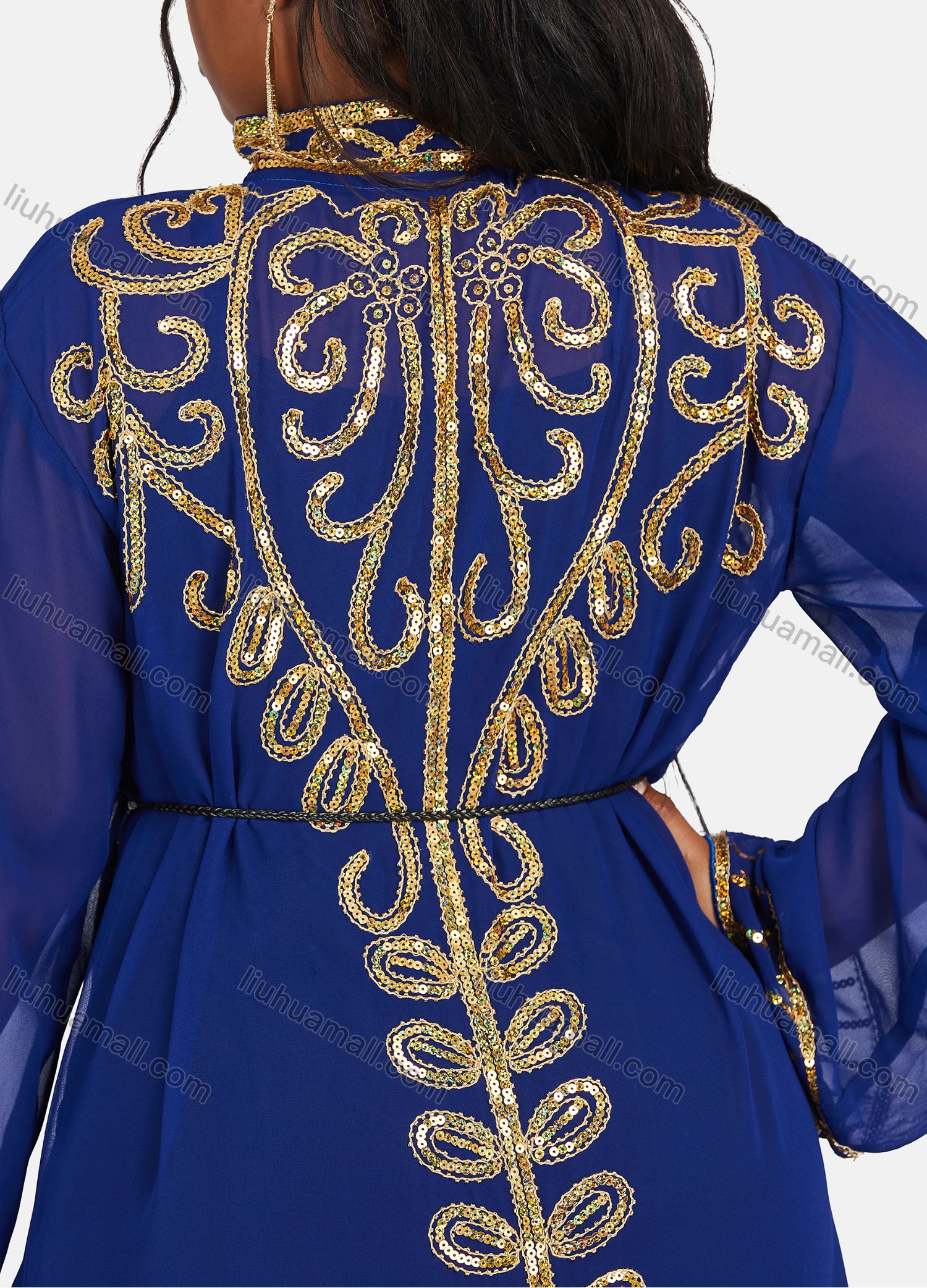 Wholesale Women's Vintage Muslim Khimar Jellabiya Sequin Arabic Dubai Long Sleeve Mock Neck Abaya Cloak With Beit - Liuhuamall