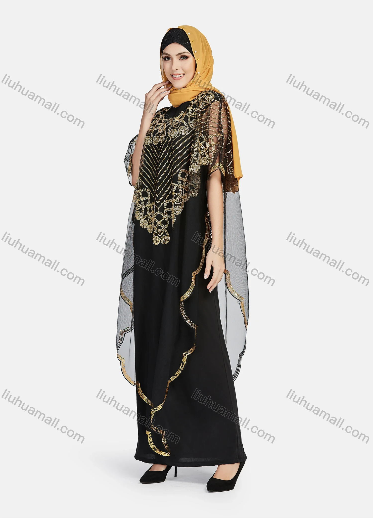 Wholesale Women's Glamorous Sequin Embroidery Triangular Hem Sheer Mesh Cover Up Dress - Liuhuamall