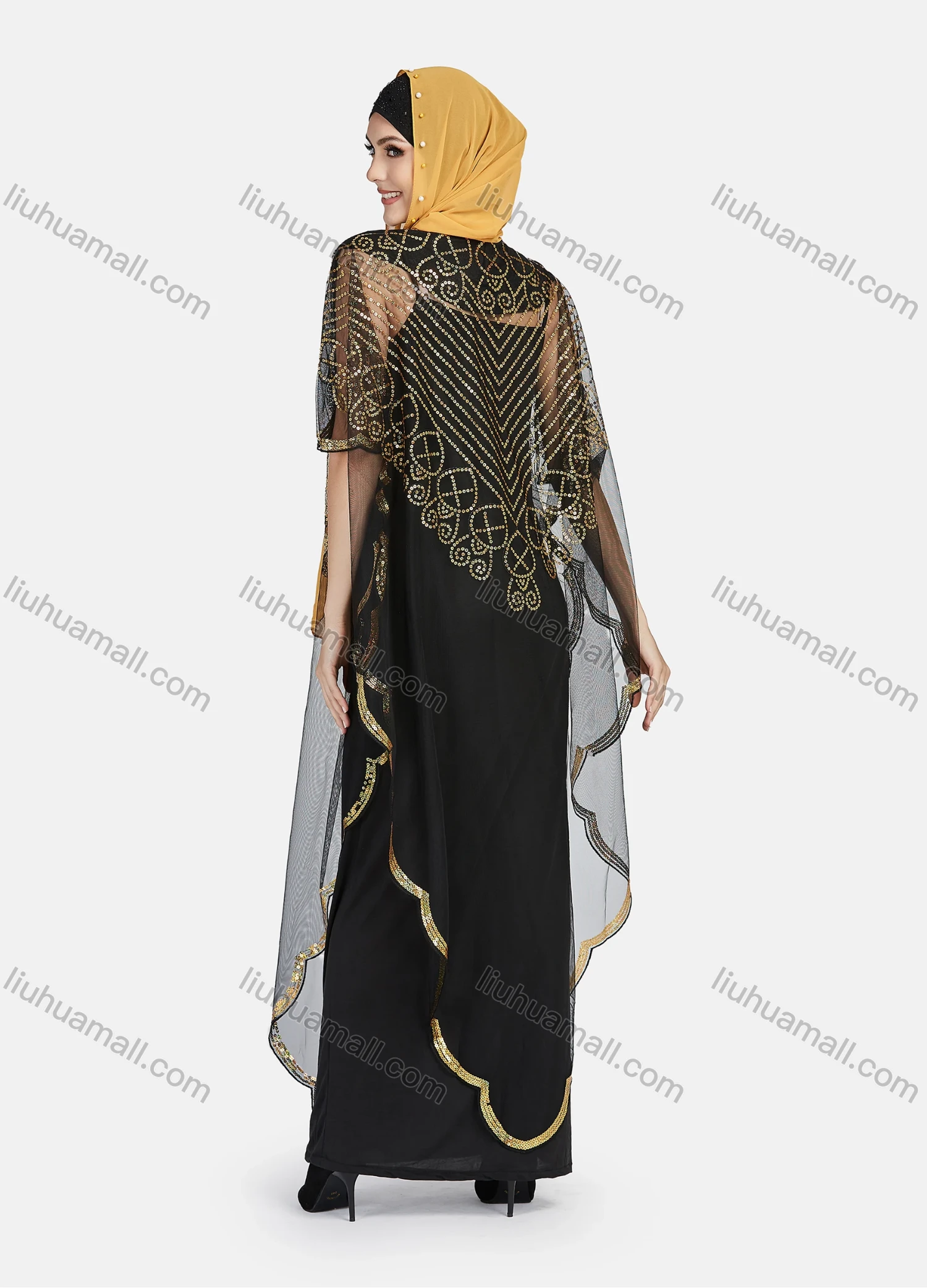 Wholesale Women's Glamorous Sequin Embroidery Triangular Hem Sheer Mesh Cover Up Dress - Liuhuamall