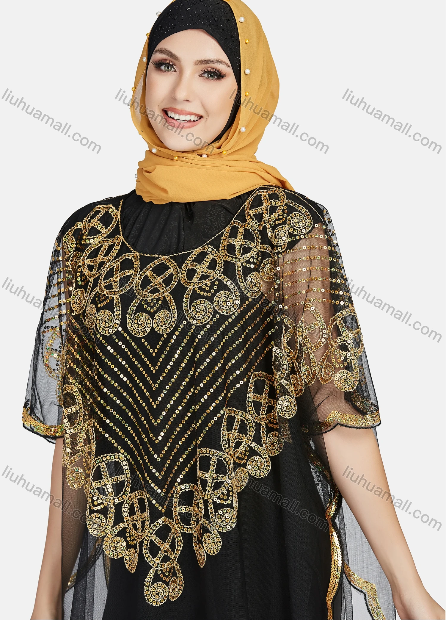 Wholesale Women's Glamorous Sequin Embroidery Triangular Hem Sheer Mesh Cover Up Dress - Liuhuamall