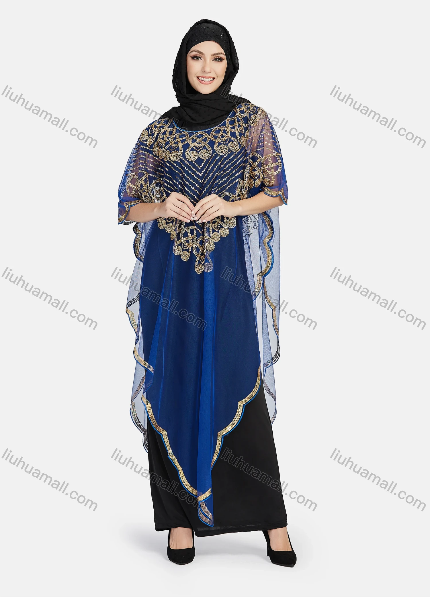 Wholesale Women's Glamorous Sequin Embroidery Triangular Hem Sheer Mesh Cover Up Dress - Liuhuamall