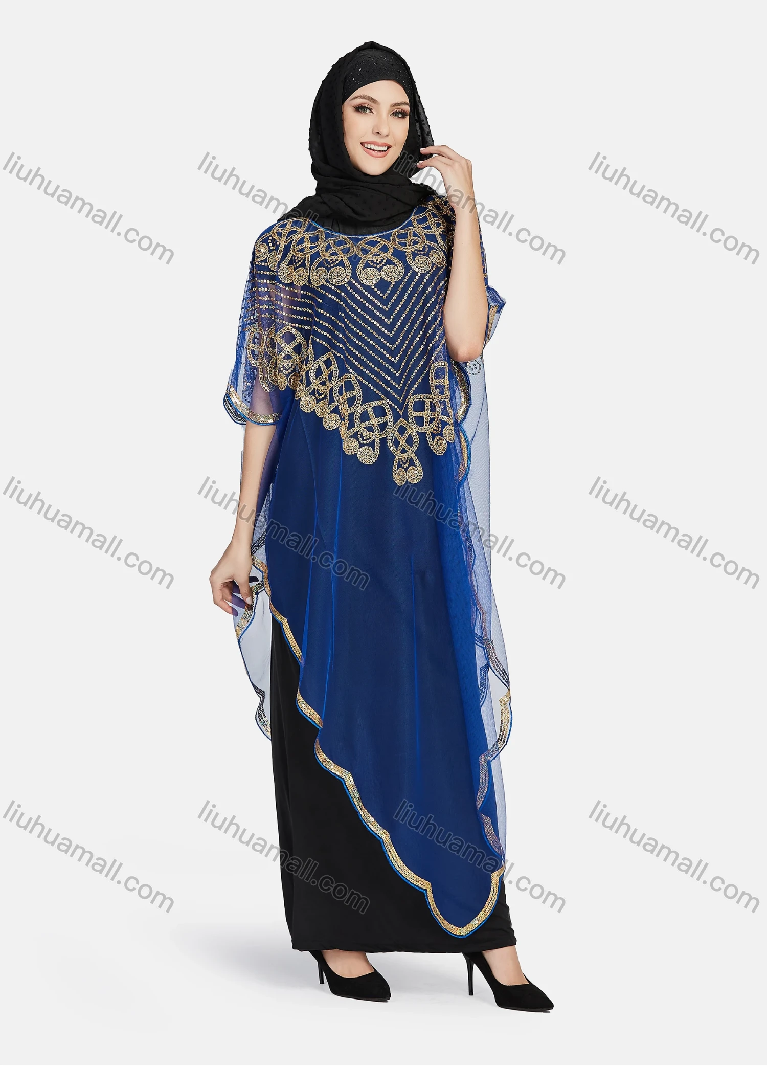 Wholesale Women's Glamorous Sequin Embroidery Triangular Hem Sheer Mesh Cover Up Dress - Liuhuamall