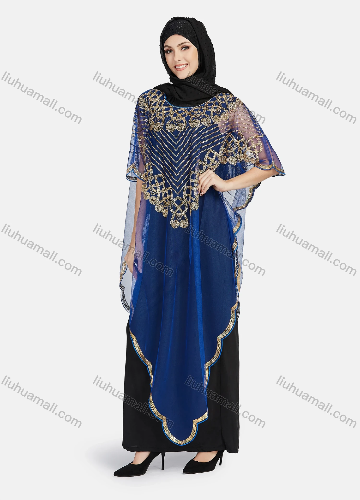 Wholesale Women's Glamorous Sequin Embroidery Triangular Hem Sheer Mesh Cover Up Dress - Liuhuamall