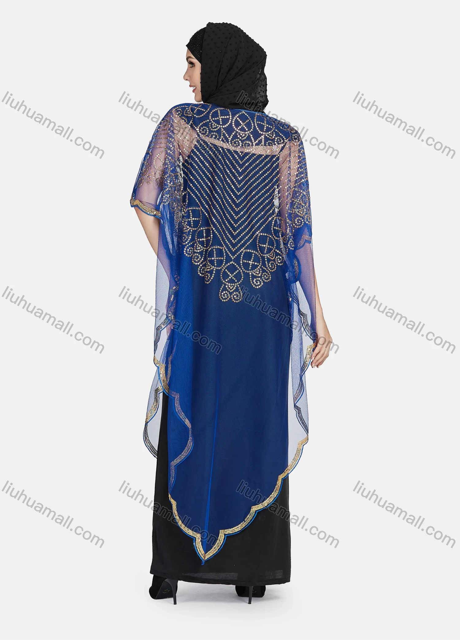 Wholesale Women's Glamorous Sequin Embroidery Triangular Hem Sheer Mesh Cover Up Dress - Liuhuamall