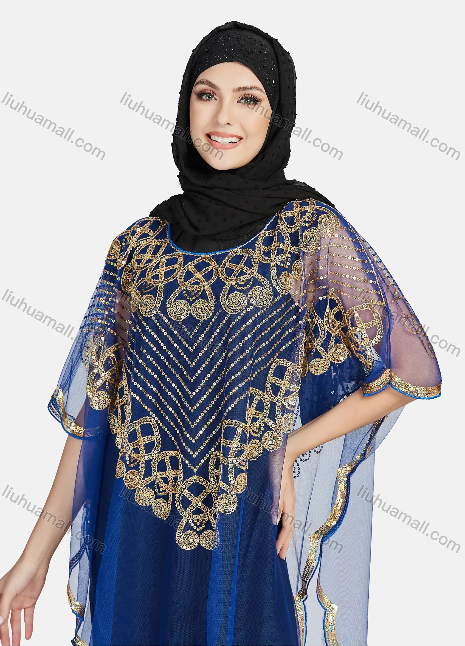 Wholesale Women's Glamorous Sequin Embroidery Triangular Hem Sheer Mesh Cover Up Dress - Liuhuamall