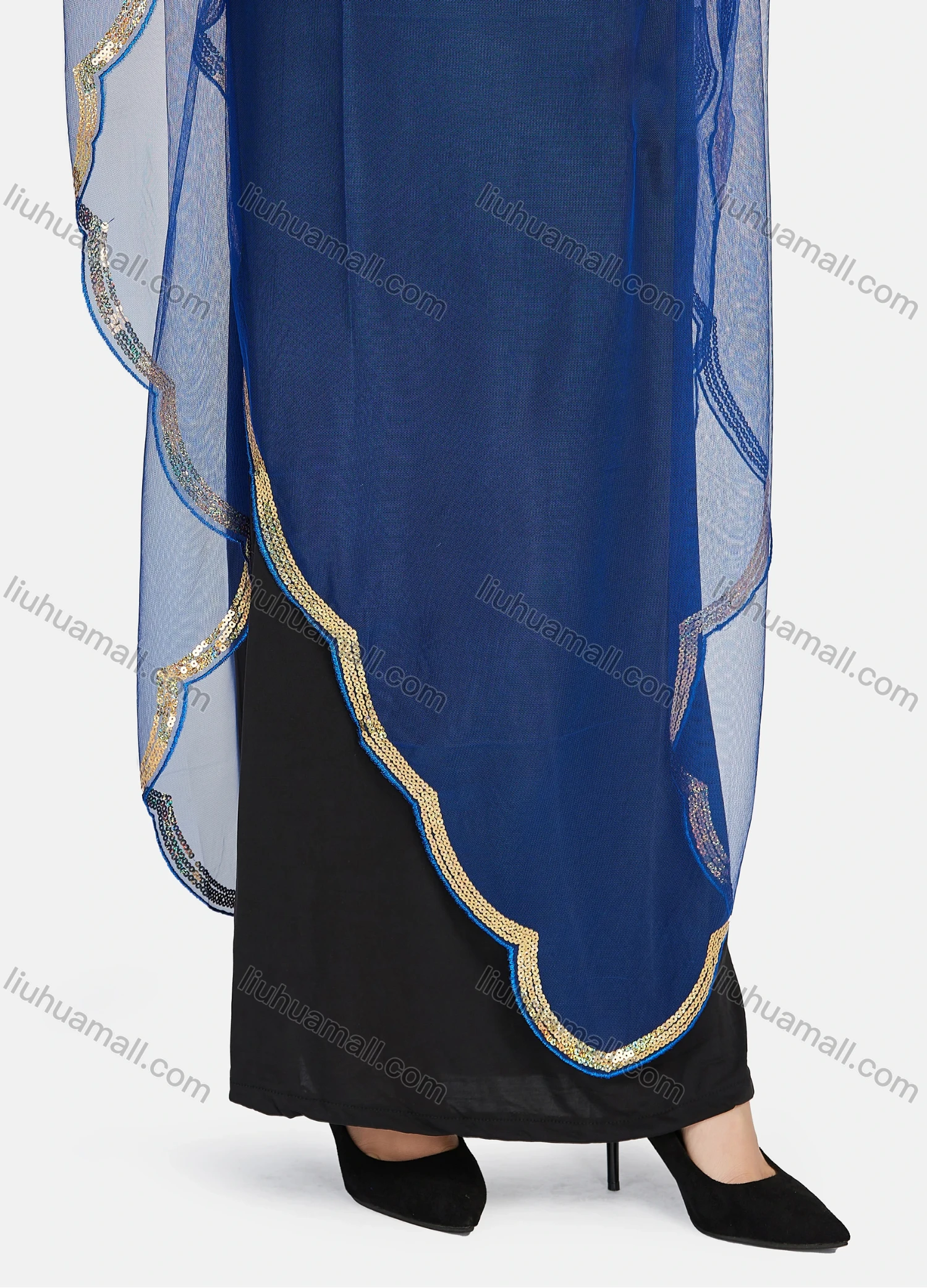 Wholesale Women's Glamorous Sequin Embroidery Triangular Hem Sheer Mesh Cover Up Dress - Liuhuamall