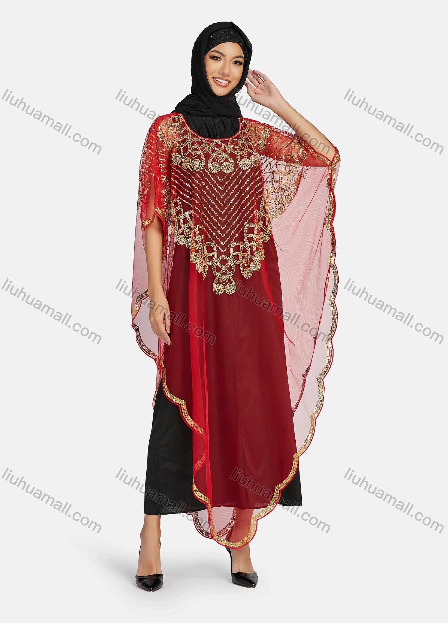 Wholesale Women's Glamorous Sequin Embroidery Triangular Hem Sheer Mesh Cover Up Dress - Liuhuamall