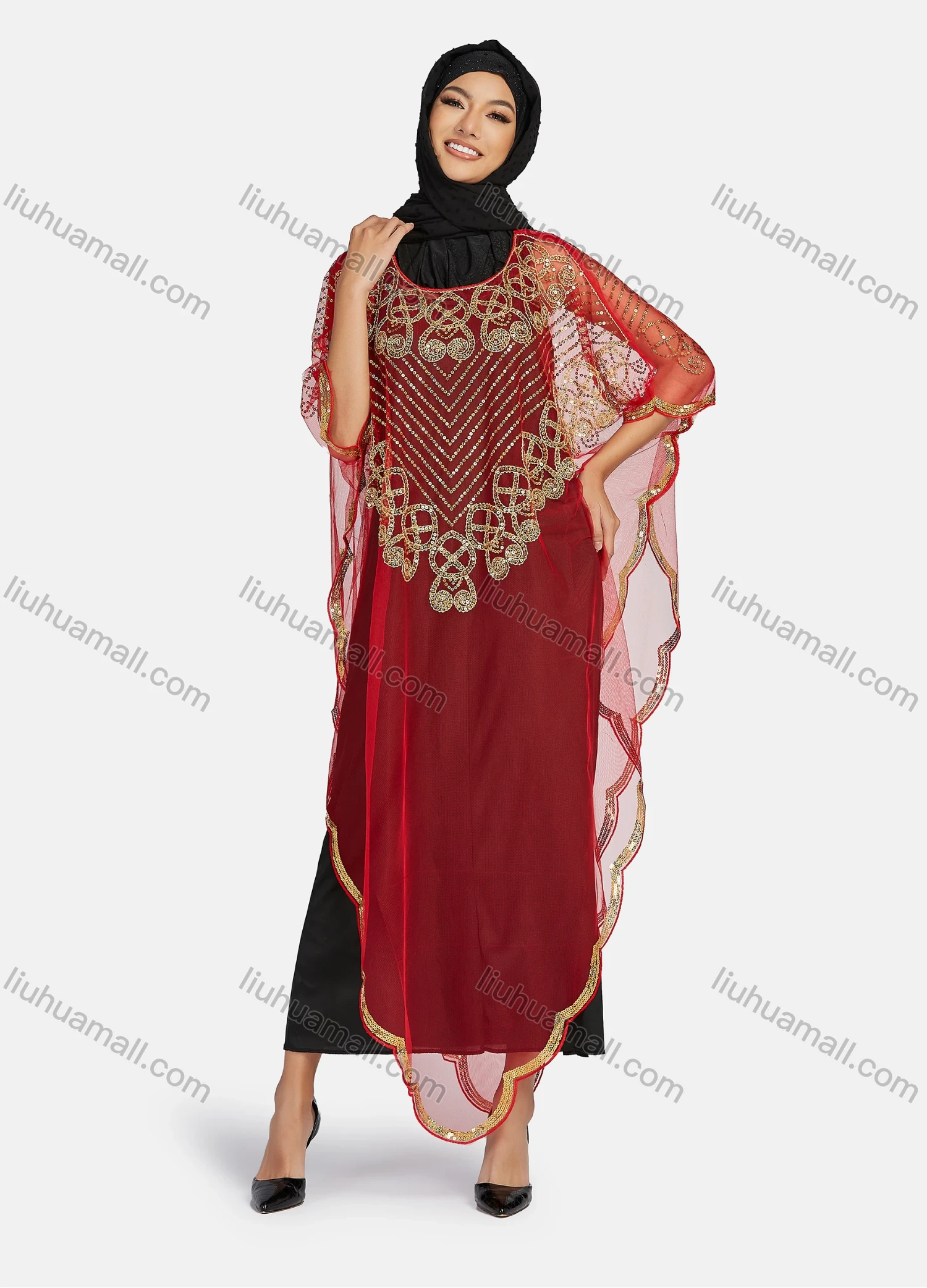 Wholesale Women's Glamorous Sequin Embroidery Triangular Hem Sheer Mesh Cover Up Dress - Liuhuamall