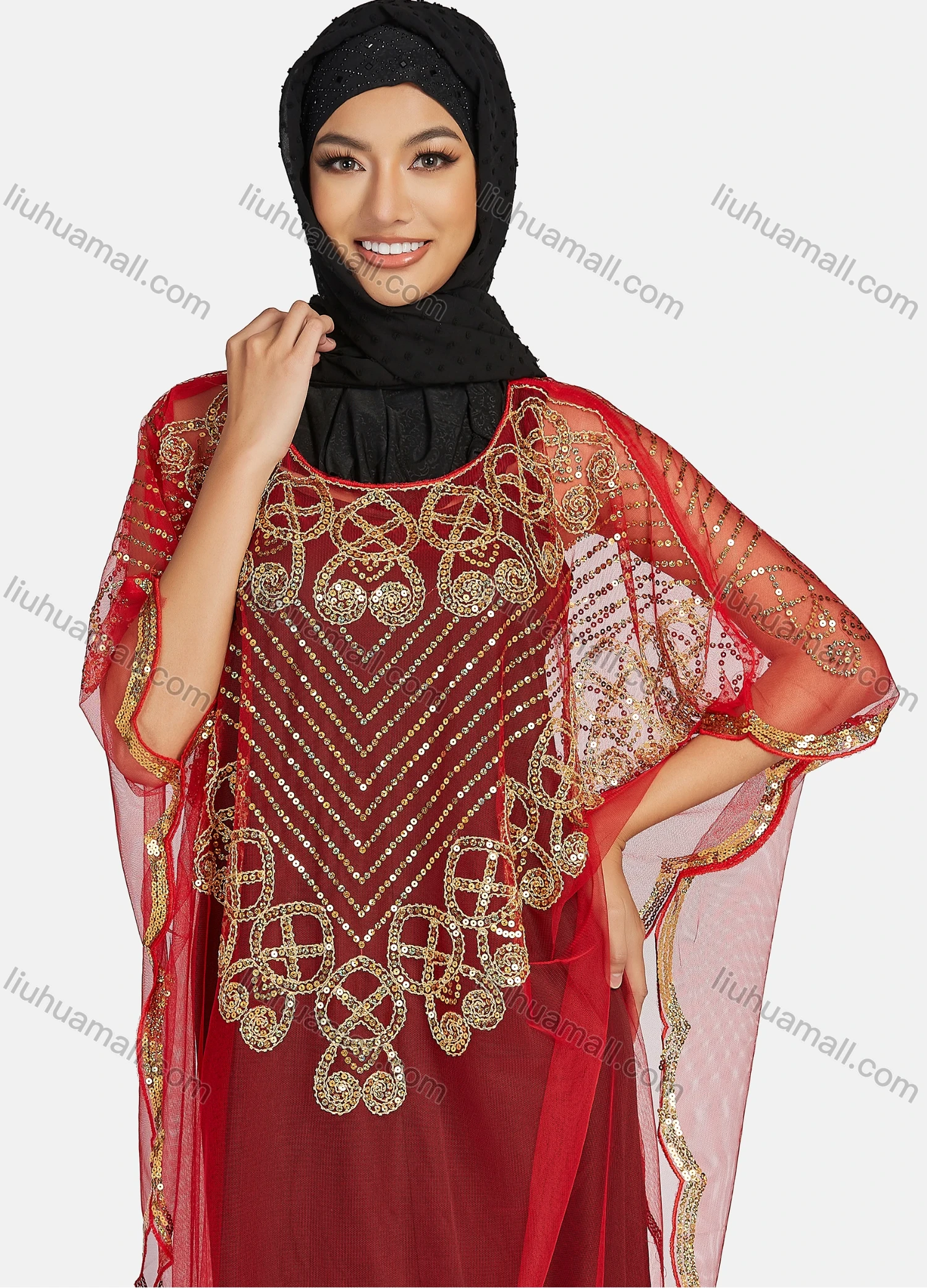 Wholesale Women's Glamorous Sequin Embroidery Triangular Hem Sheer Mesh Cover Up Dress - Liuhuamall