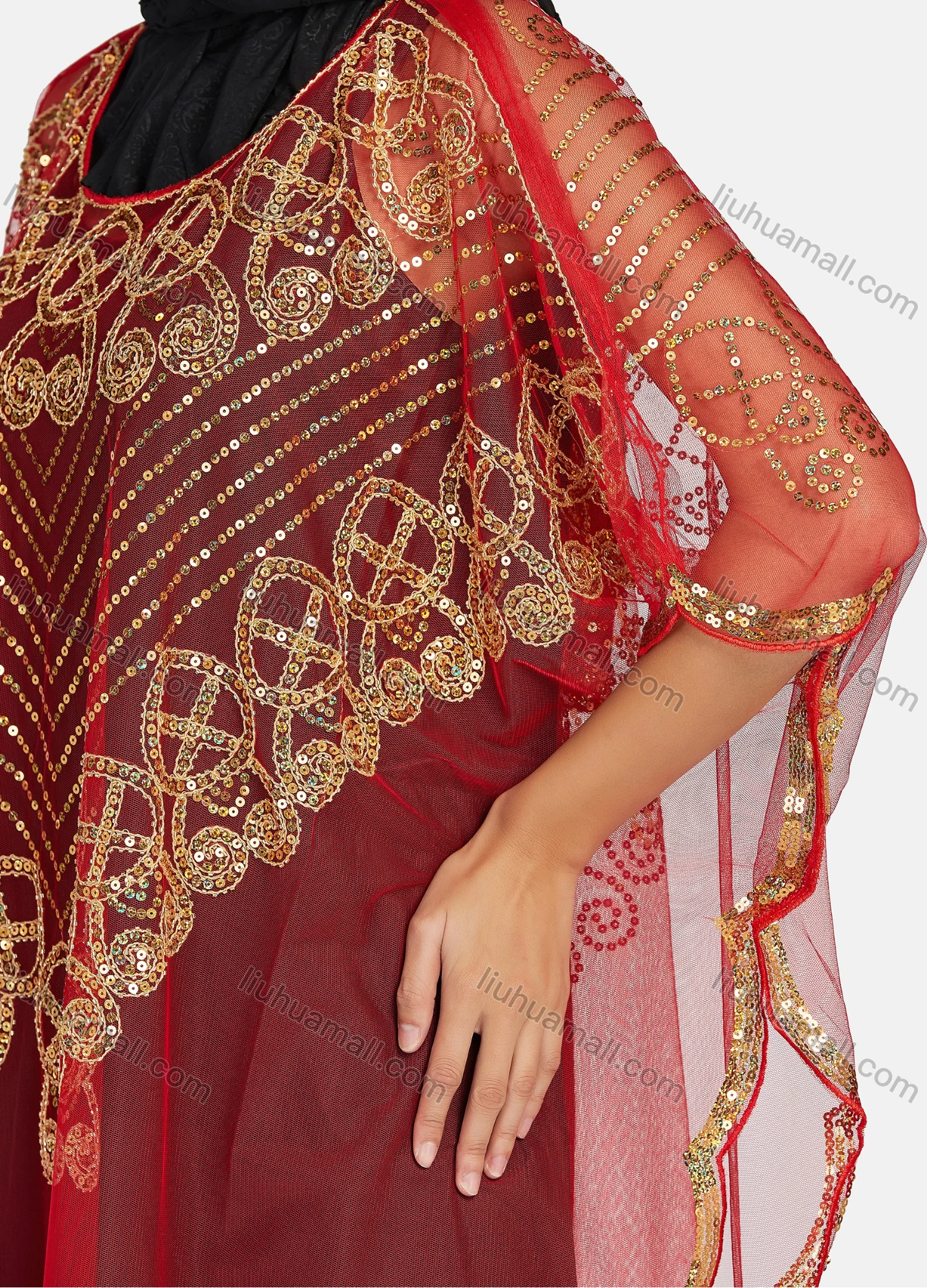 Wholesale Women's Glamorous Sequin Embroidery Triangular Hem Sheer Mesh Cover Up Dress - Liuhuamall