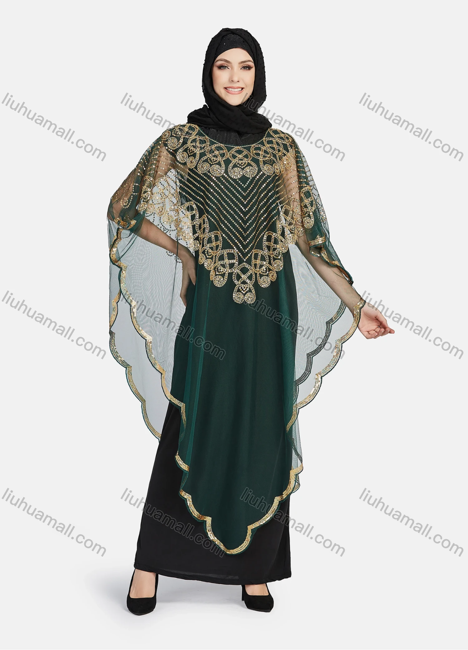 Wholesale Women's Glamorous Sequin Embroidery Triangular Hem Sheer Mesh Cover Up Dress - Liuhuamall