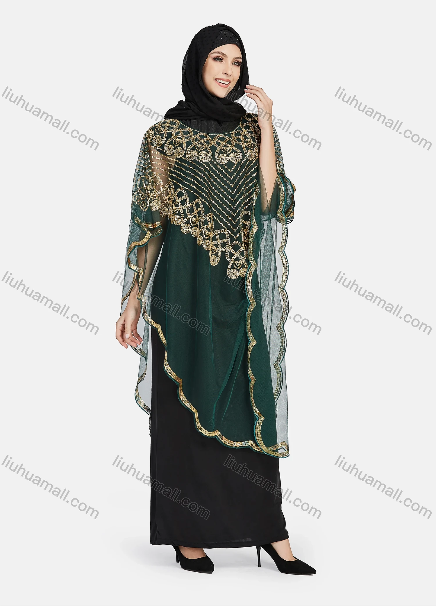 Wholesale Women's Glamorous Sequin Embroidery Triangular Hem Sheer Mesh Cover Up Dress - Liuhuamall