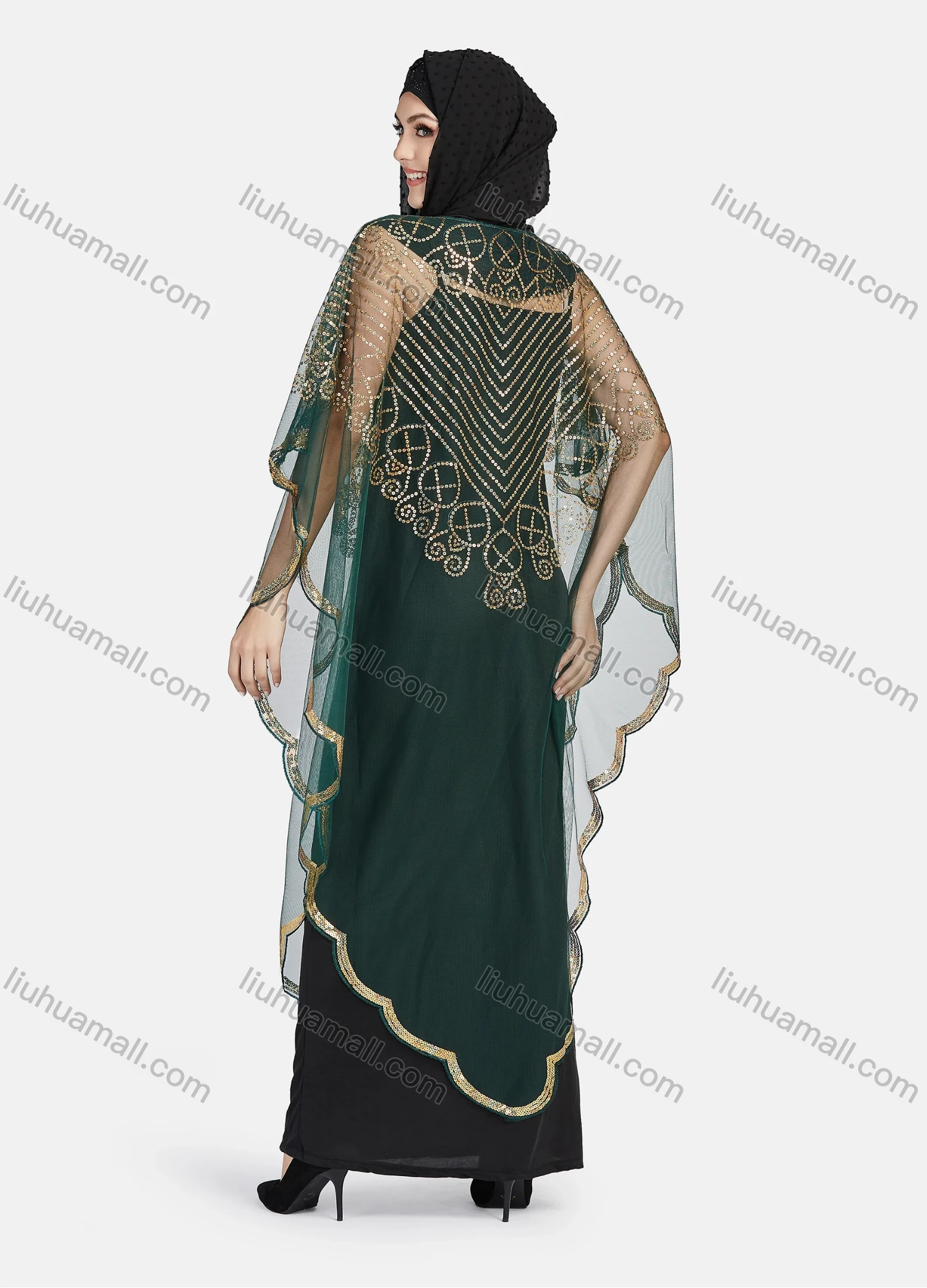 Wholesale Women's Glamorous Sequin Embroidery Triangular Hem Sheer Mesh Cover Up Dress - Liuhuamall