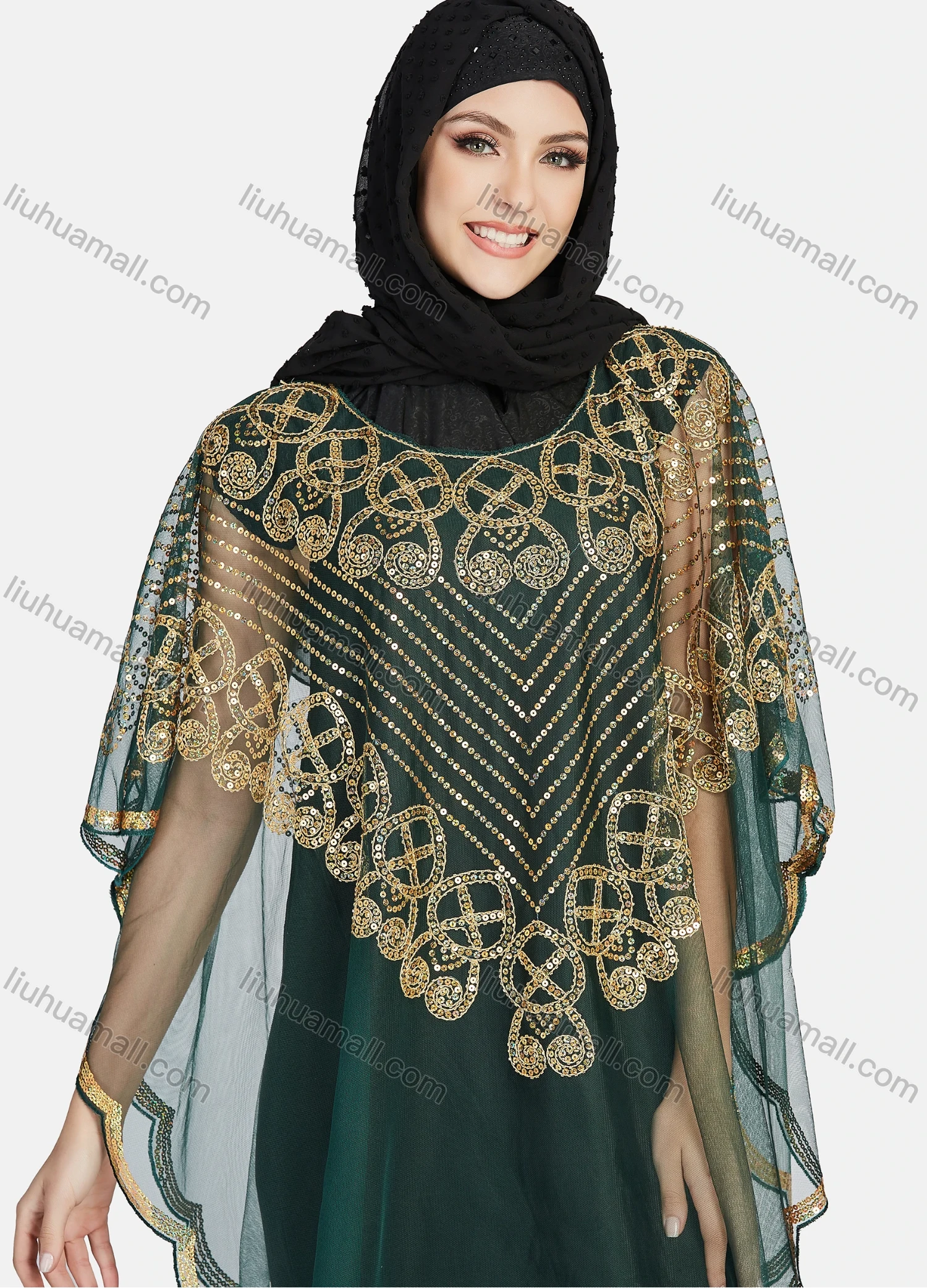 Wholesale Women's Glamorous Sequin Embroidery Triangular Hem Sheer Mesh Cover Up Dress - Liuhuamall