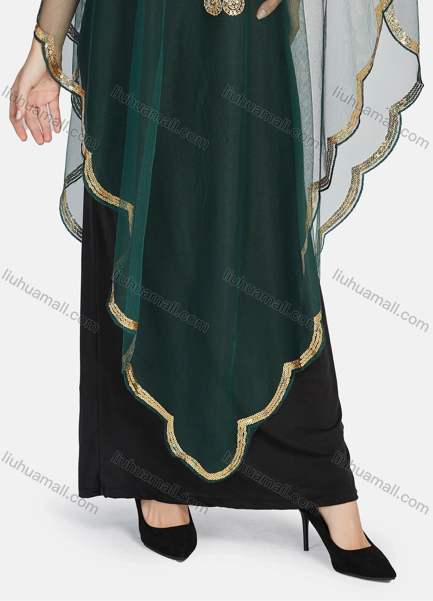 Wholesale Women's Glamorous Sequin Embroidery Triangular Hem Sheer Mesh Cover Up Dress - Liuhuamall