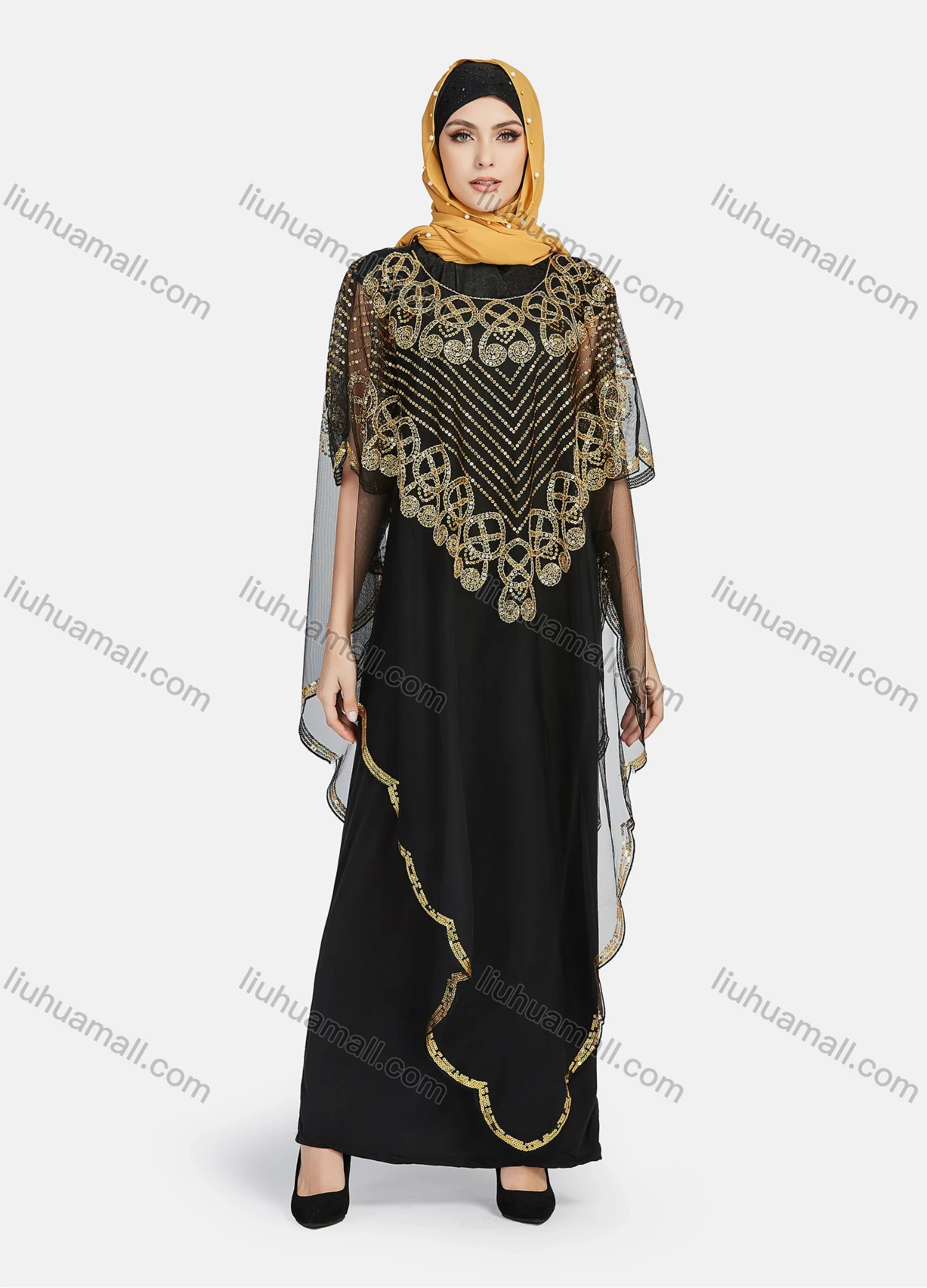 Wholesale Women's Glamorous Sequin Embroidery Triangular Hem Sheer Mesh Cover Up Dress - Liuhuamall