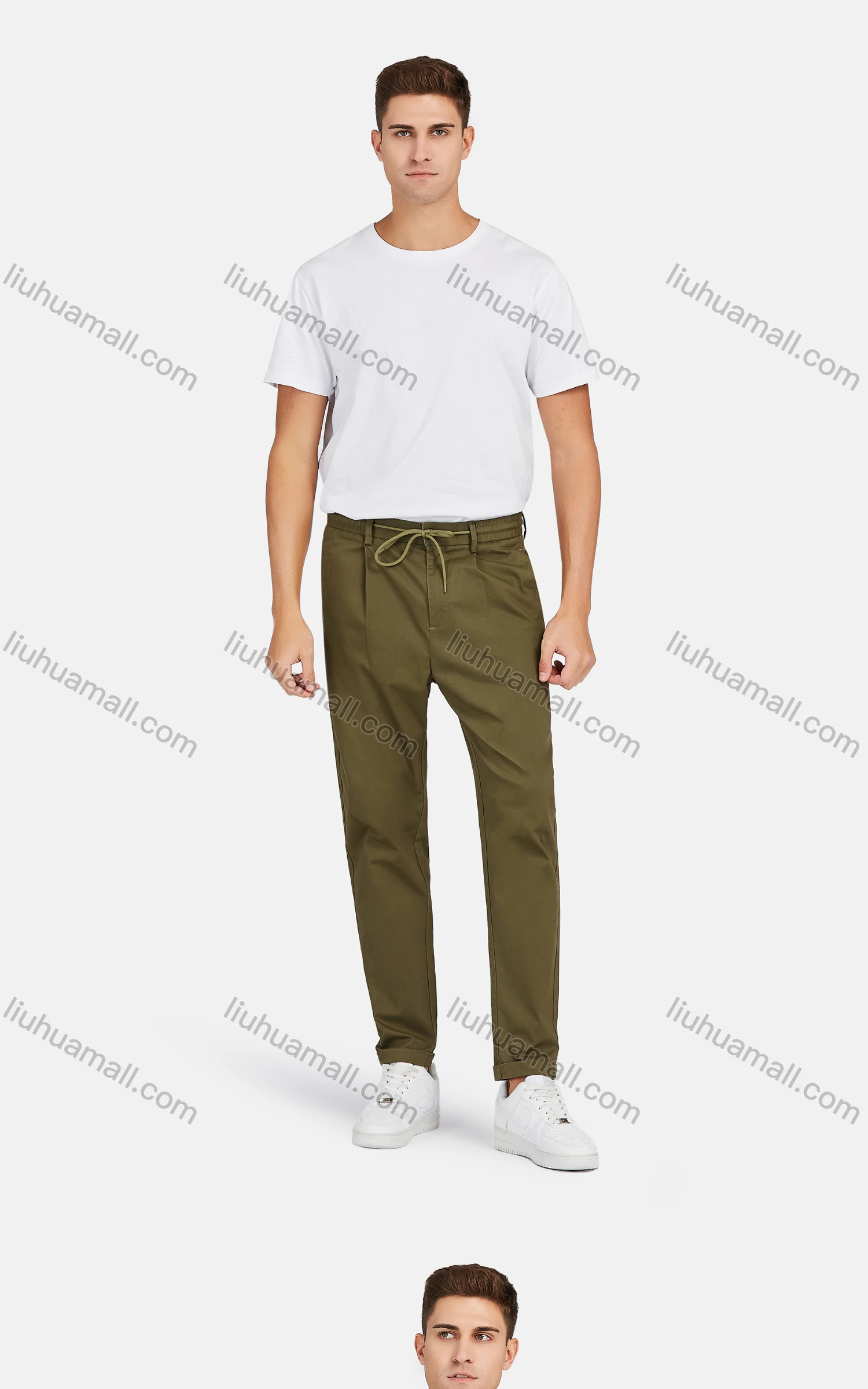 Wholesale Men's Casual Drawstring Flat Front Straight Leg Pants - Liuhuamall