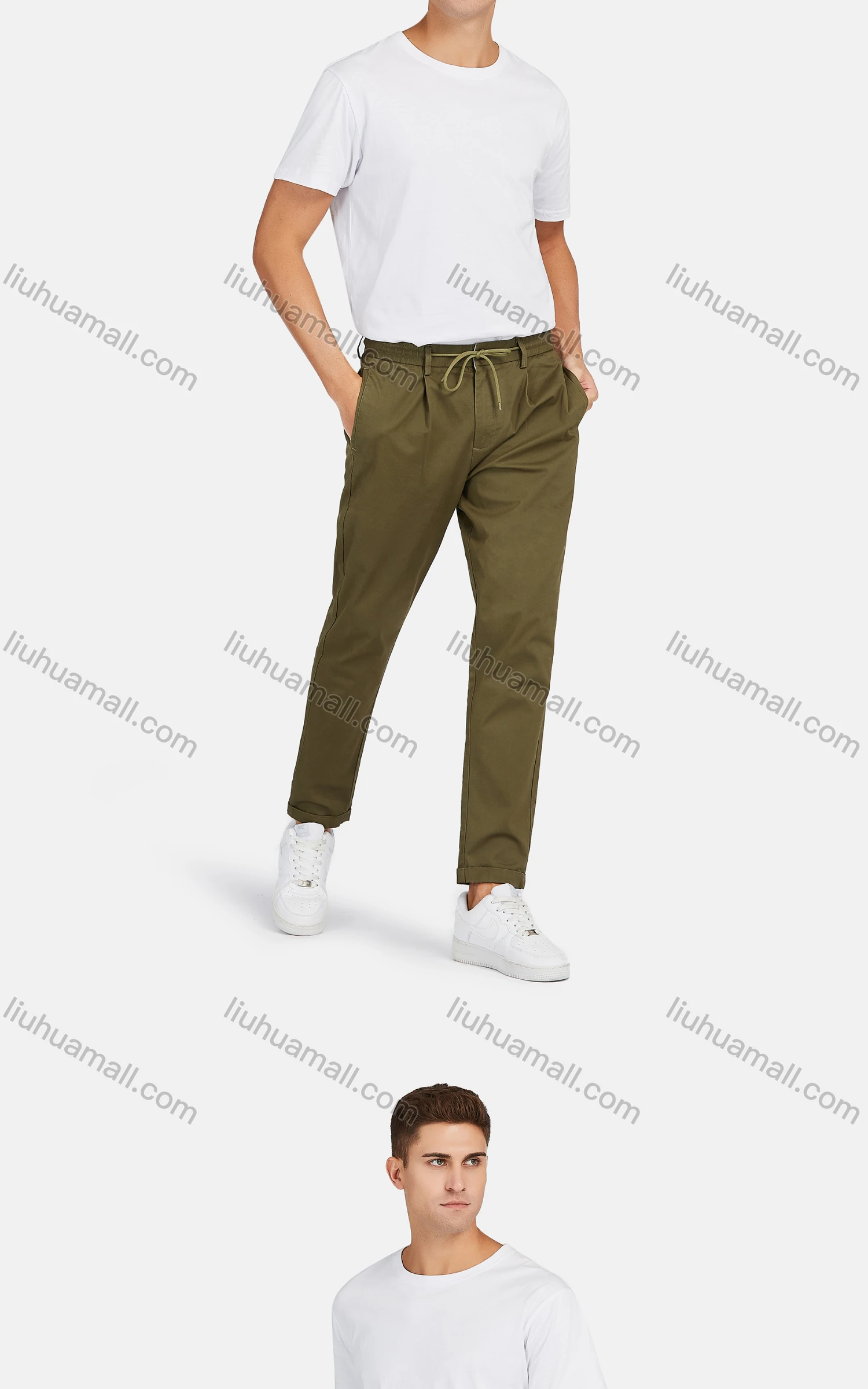 Wholesale Men's Casual Drawstring Flat Front Straight Leg Pants - Liuhuamall