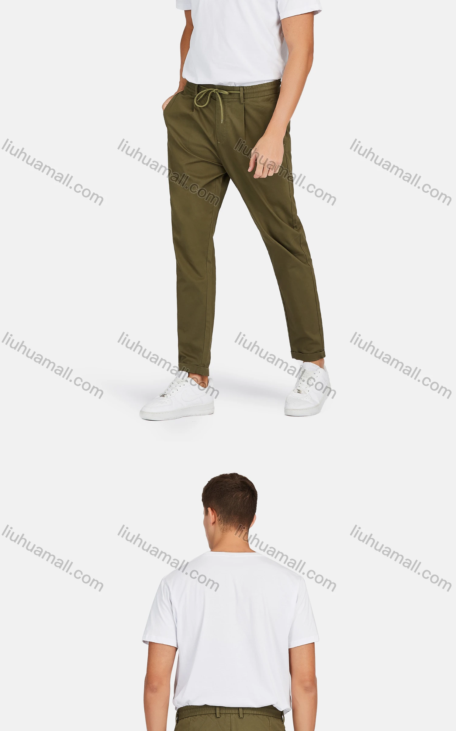 Wholesale Men's Casual Drawstring Flat Front Straight Leg Pants - Liuhuamall