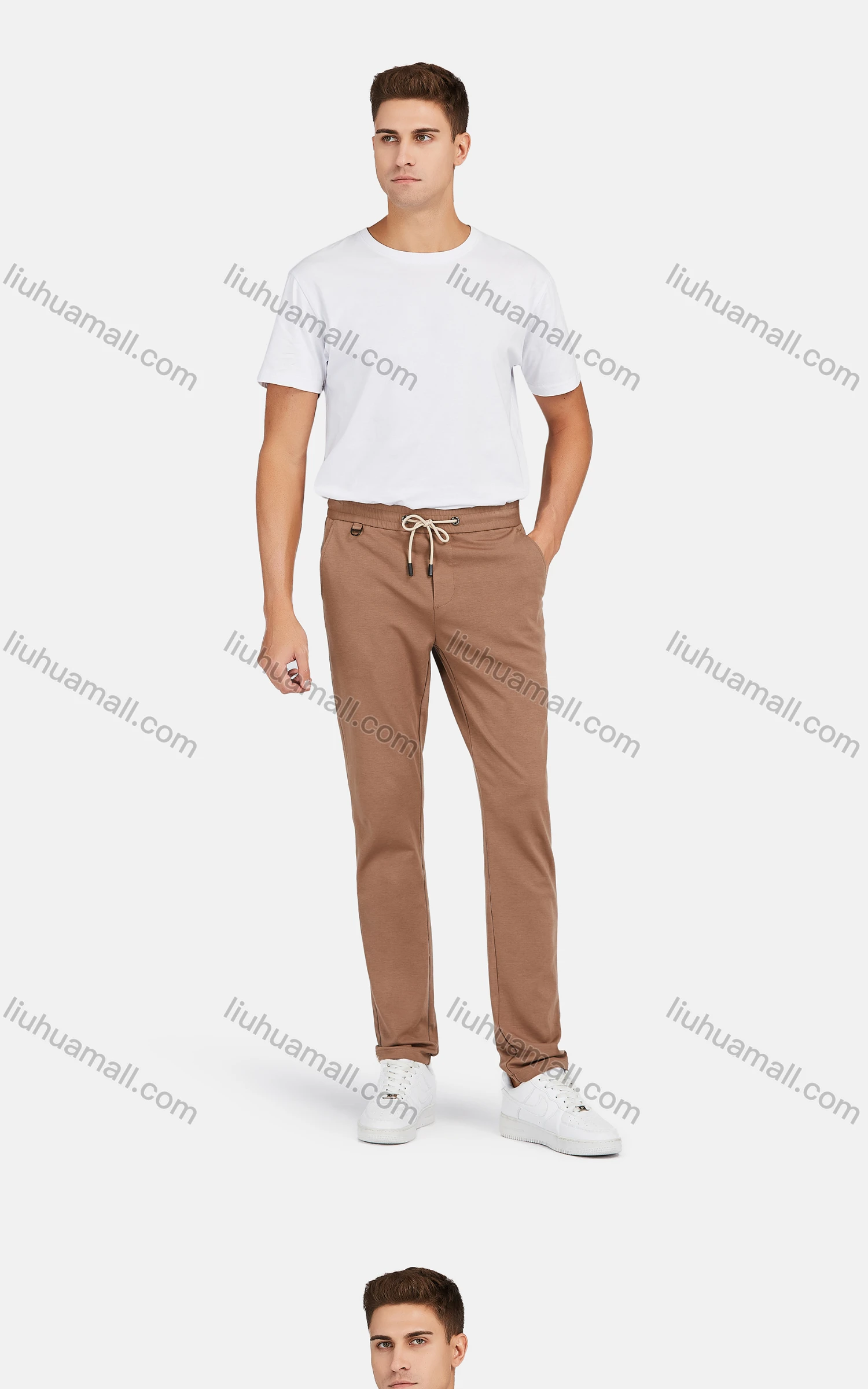 Wholesale Men's Casual Drawstring Stretch Straight Leg Pants - Liuhuamall