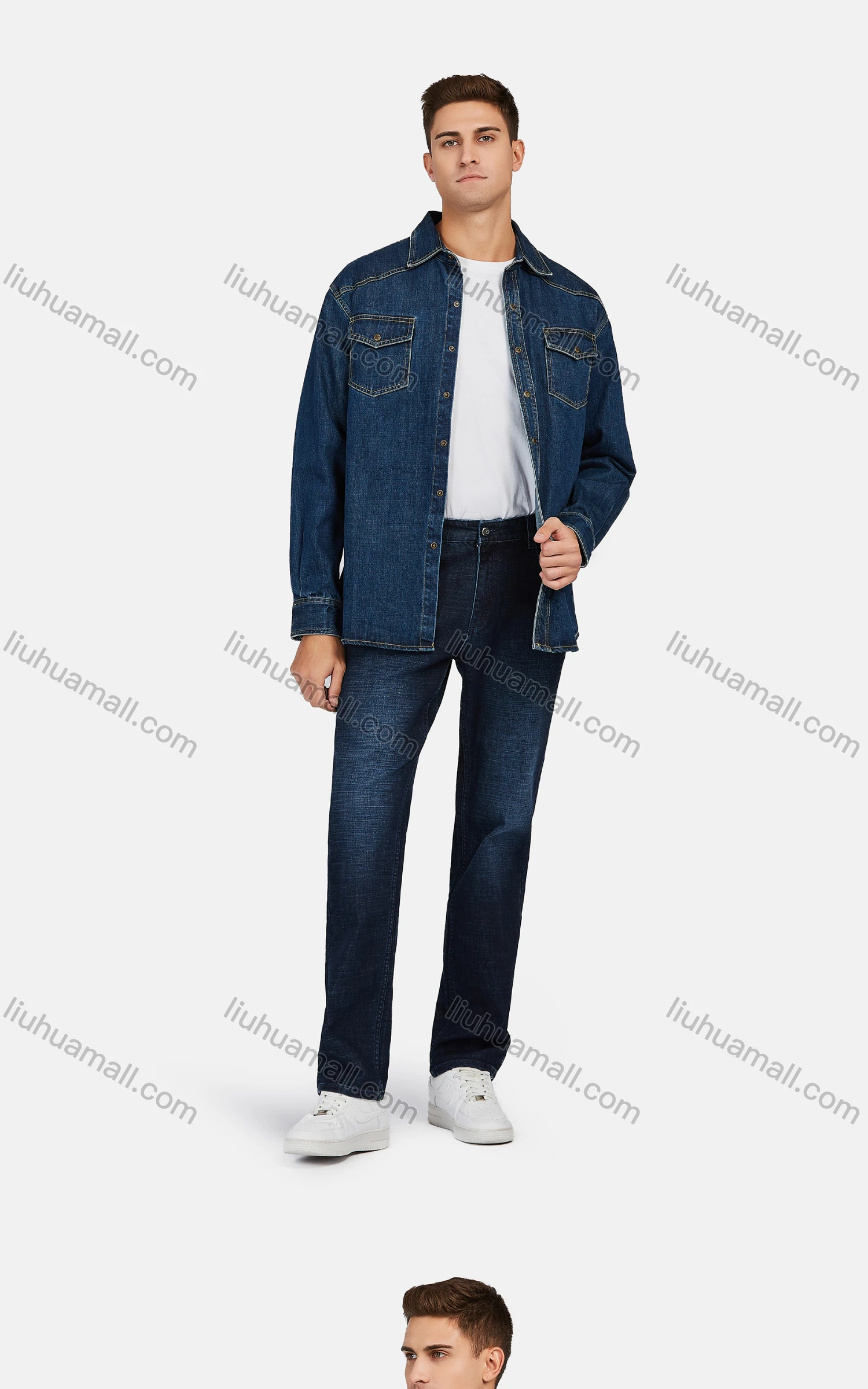Wholesale Men's Casual Plain Long Sleeve Button Down Denim Jackets - Liuhuamall