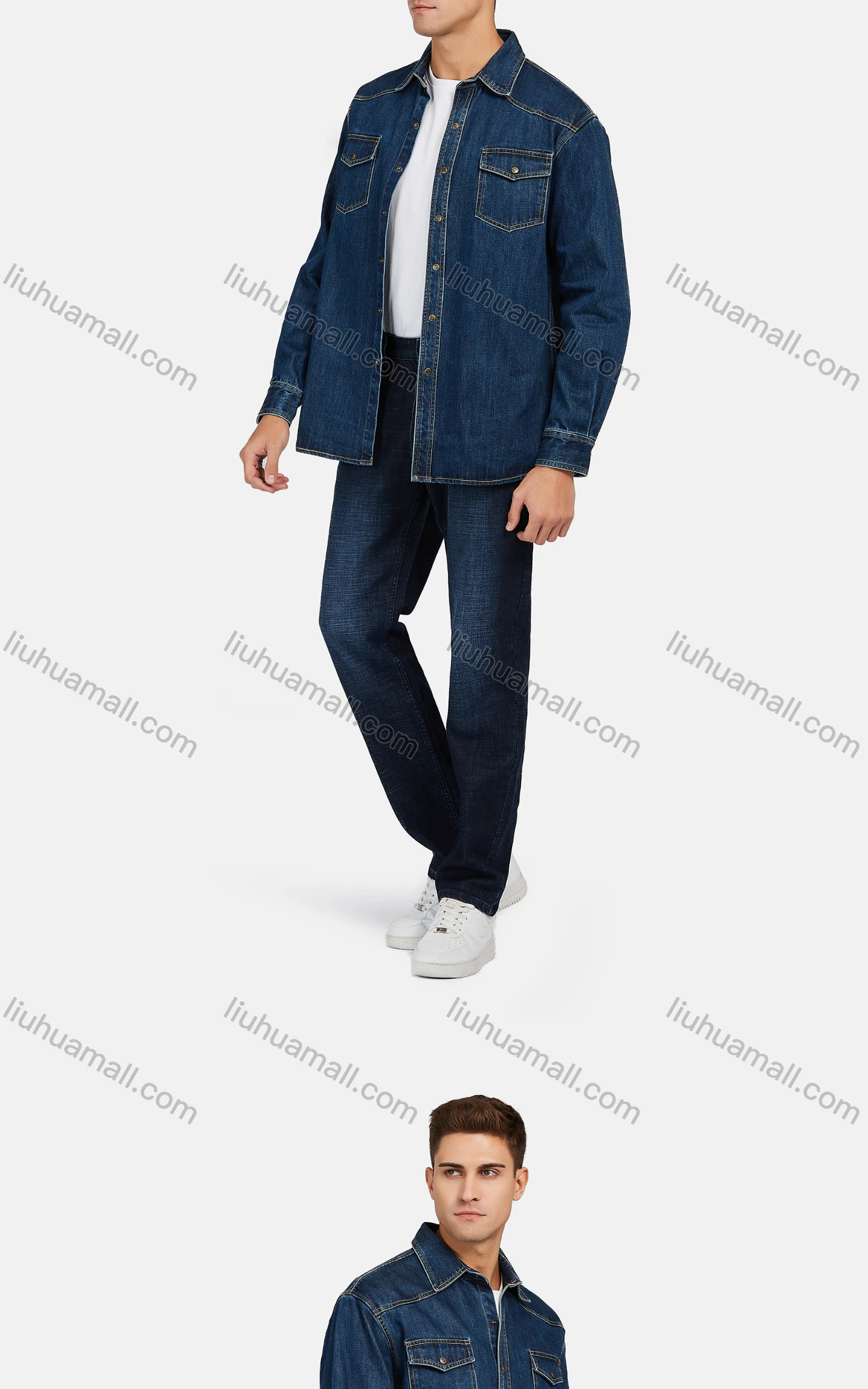 Wholesale Men's Casual Plain Long Sleeve Button Down Denim Jackets - Liuhuamall