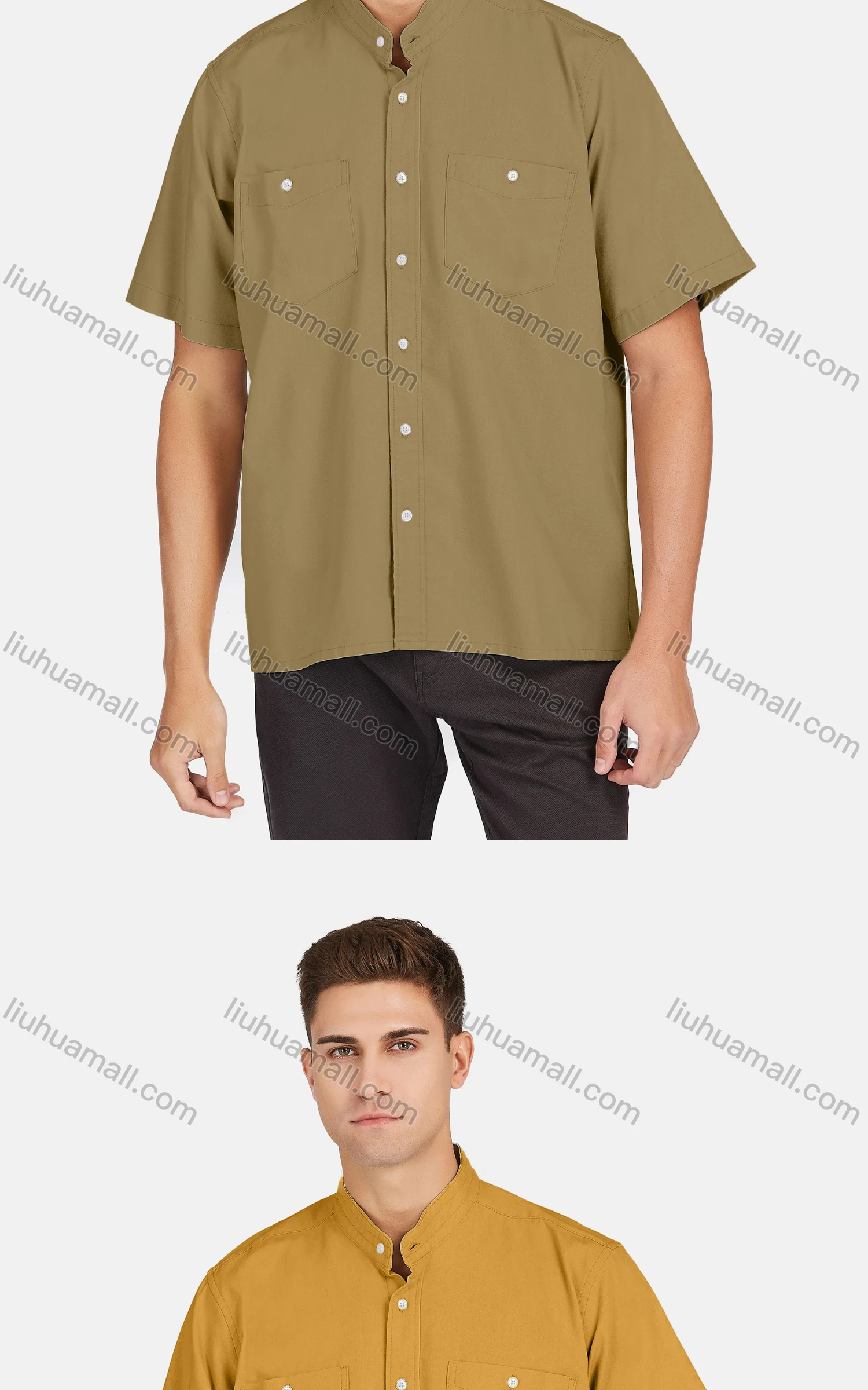 Wholesale Men's Fashion Loose Fit Mandarin Collar Short Sleeve Button Down Shirts - Liuhuamall