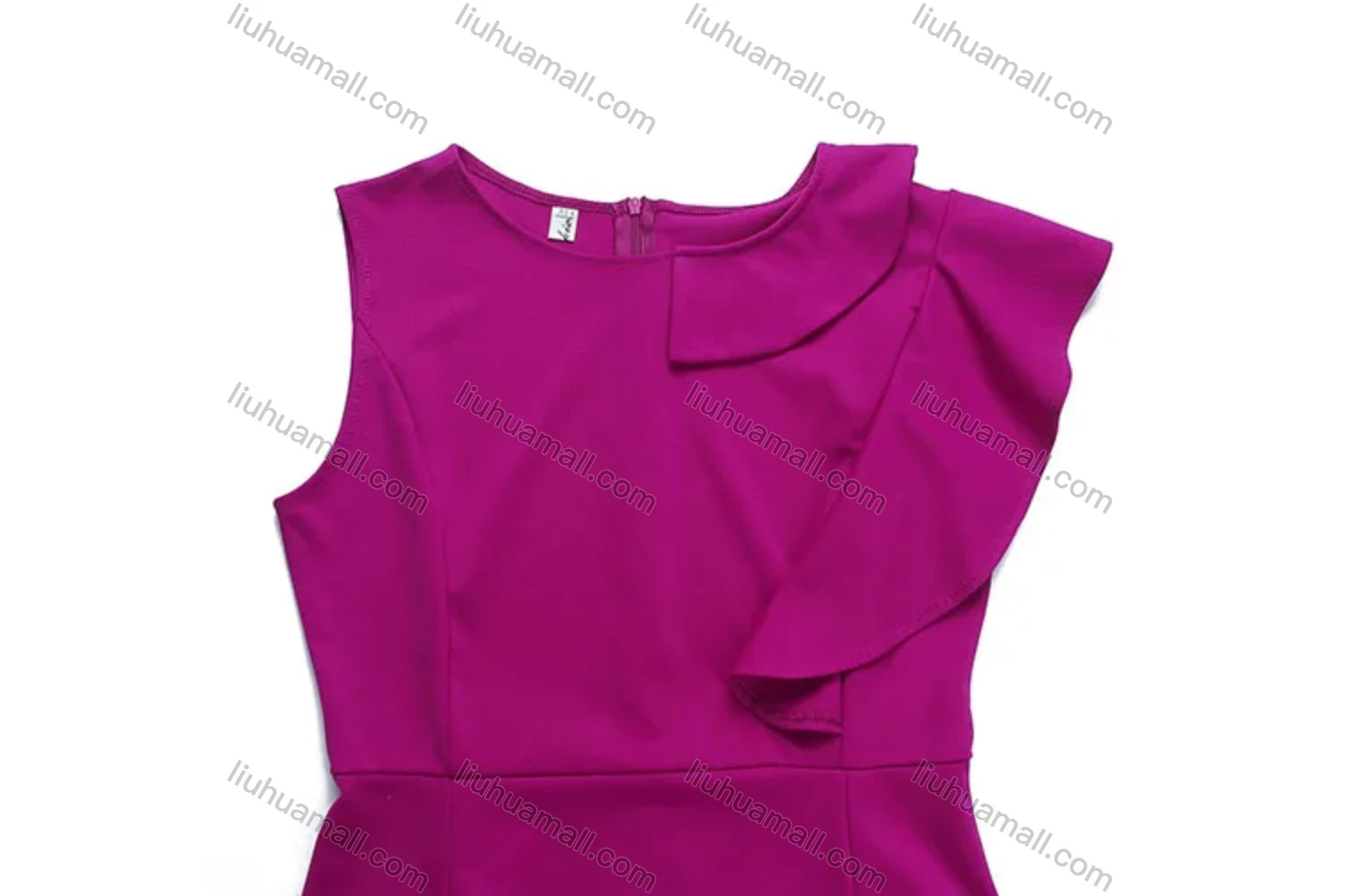 Wholesale Women's Plain Round Neck Ruffle Trim Bodycon Cocktail Midi Dress - Liuhuamall