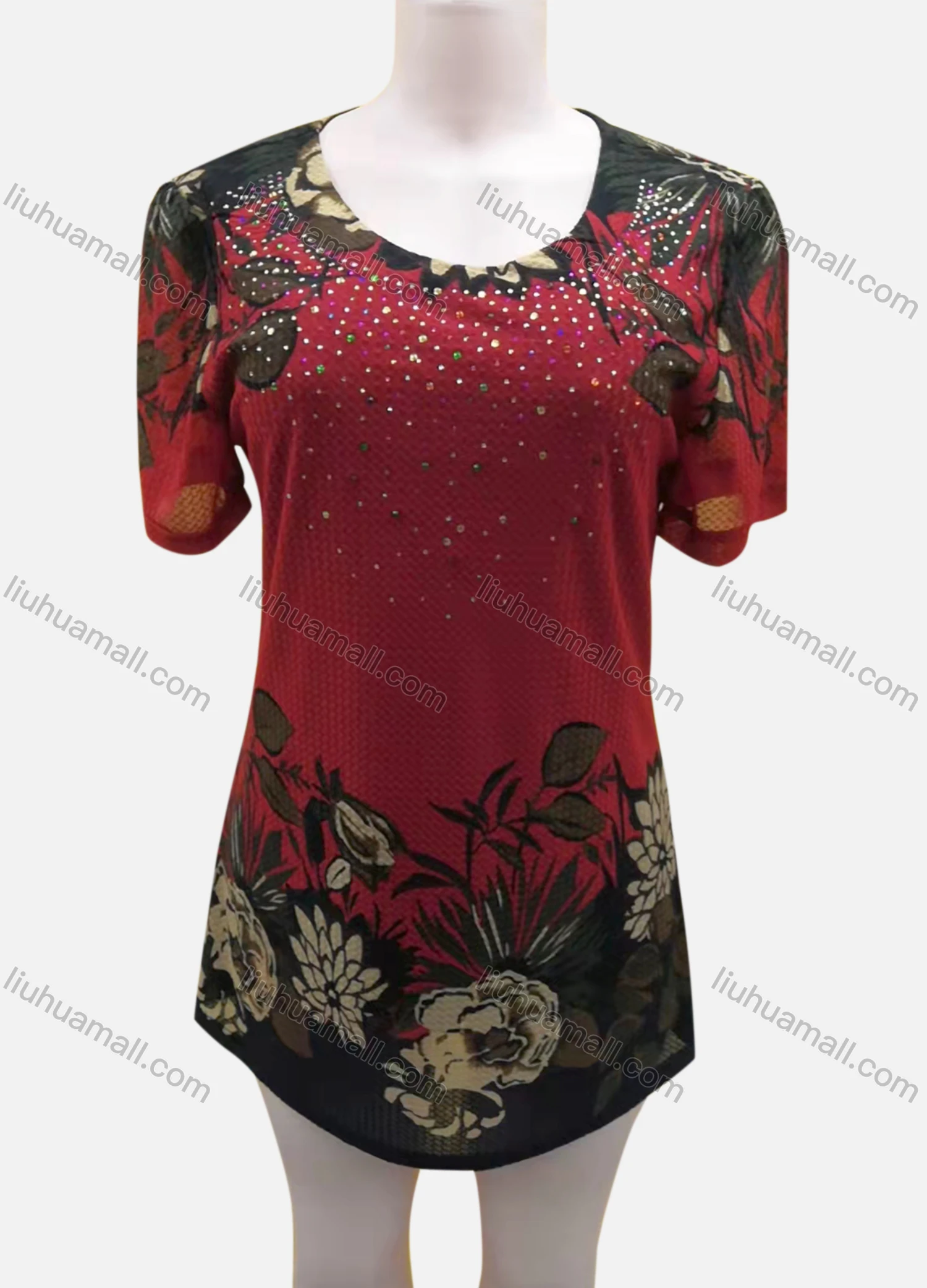 Wholesale Women's Casual Crew Neck Short Sleeve Allover Print Dress - Liuhuamall