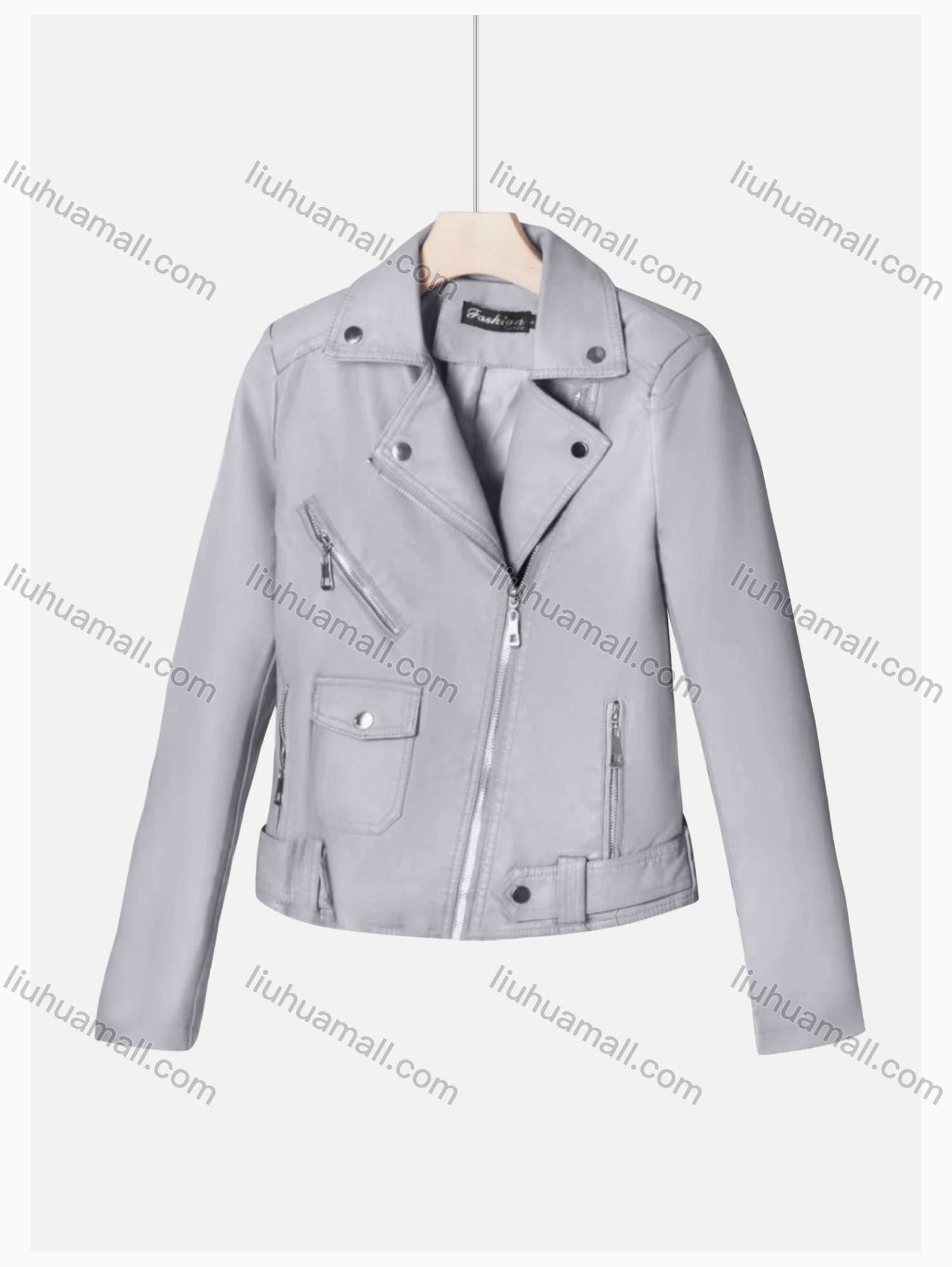 Wholesale Women's Casual Lapel Long Sleeve Zipper Plain Leather Jacket - Liuhuamall