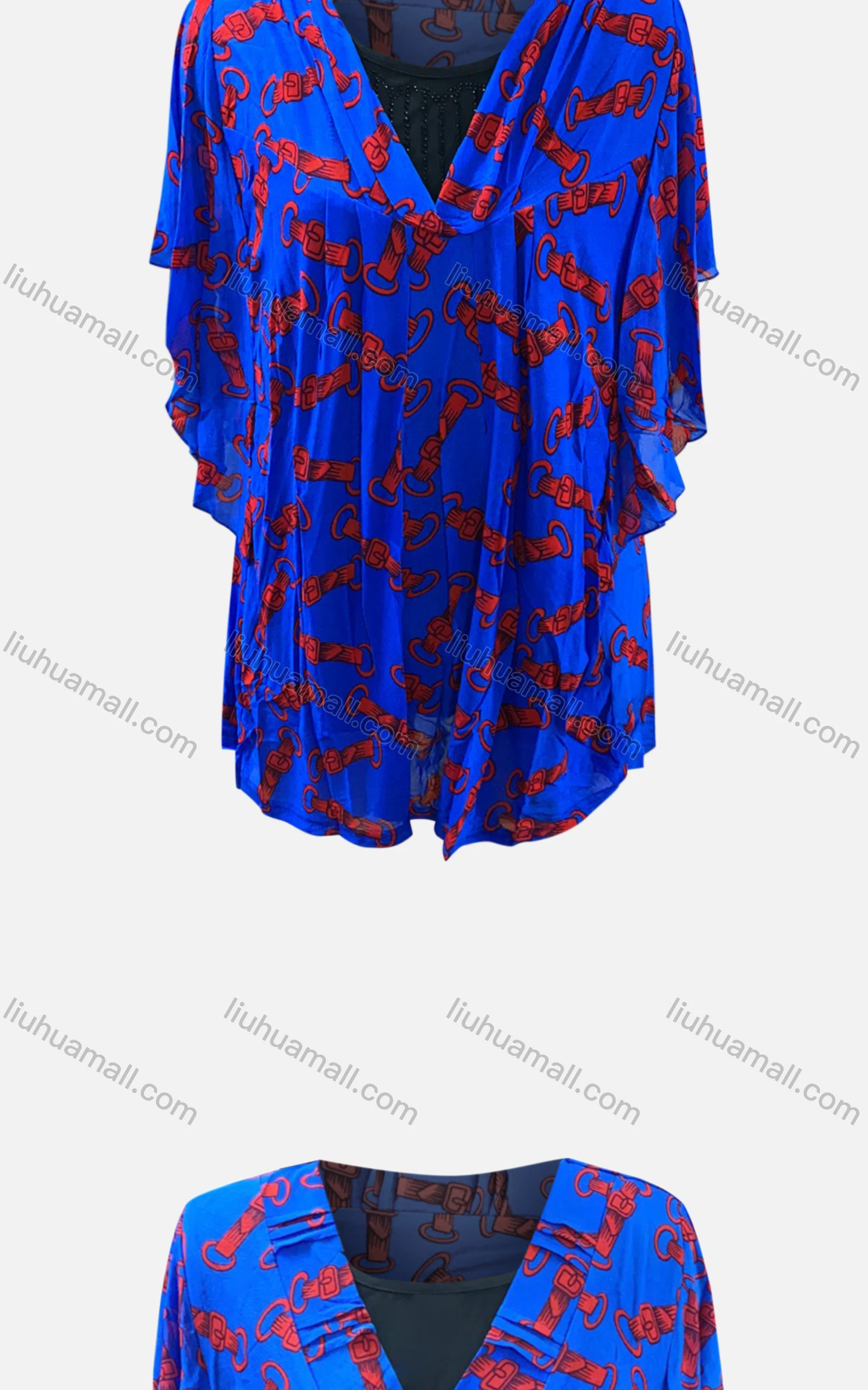 Wholesale Women's Casual V Neck Bat Sleeve Allover Print Blouse - Liuhuamall