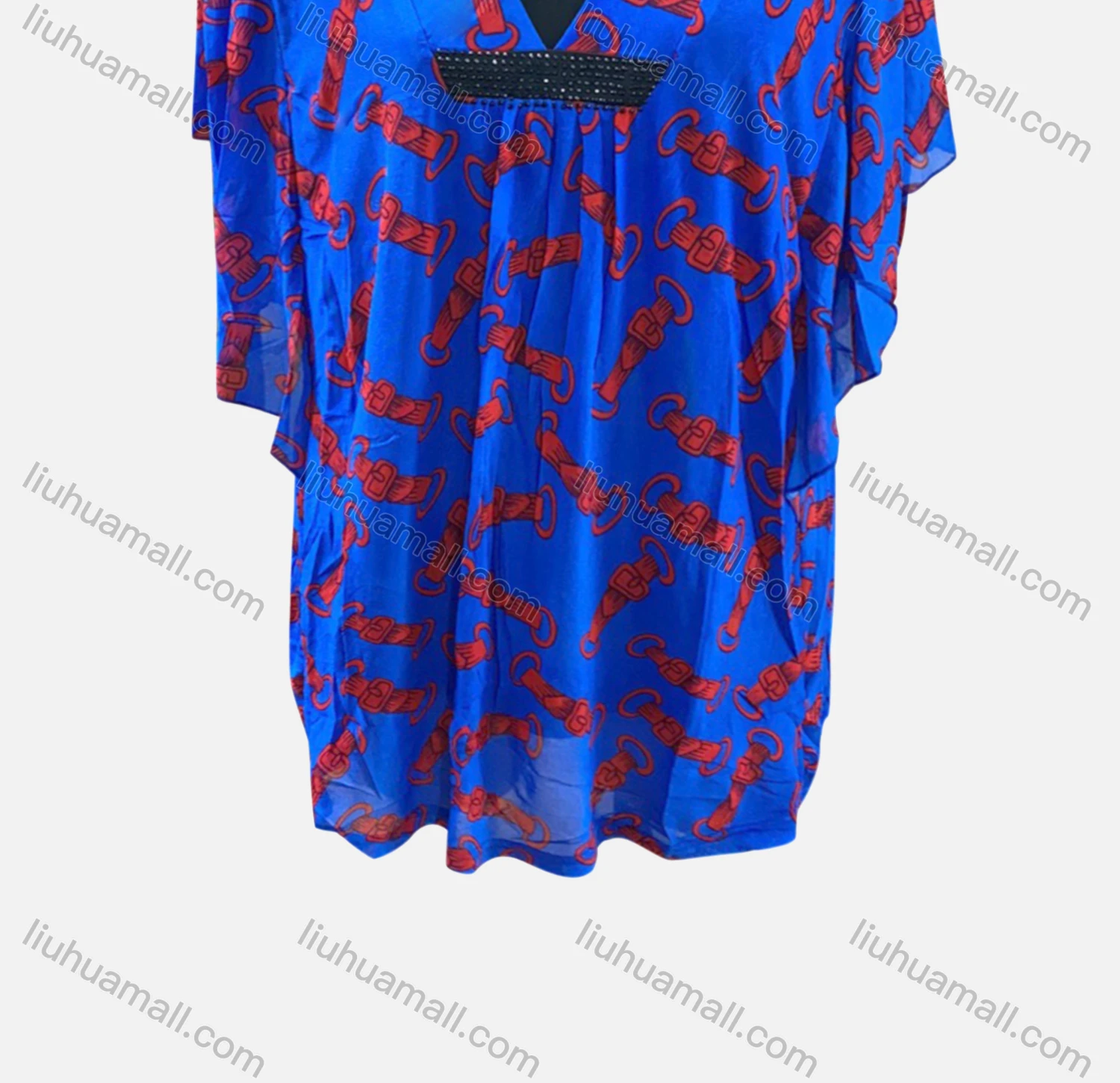 Wholesale Women's Casual V Neck Bat Sleeve Allover Print Blouse - Liuhuamall