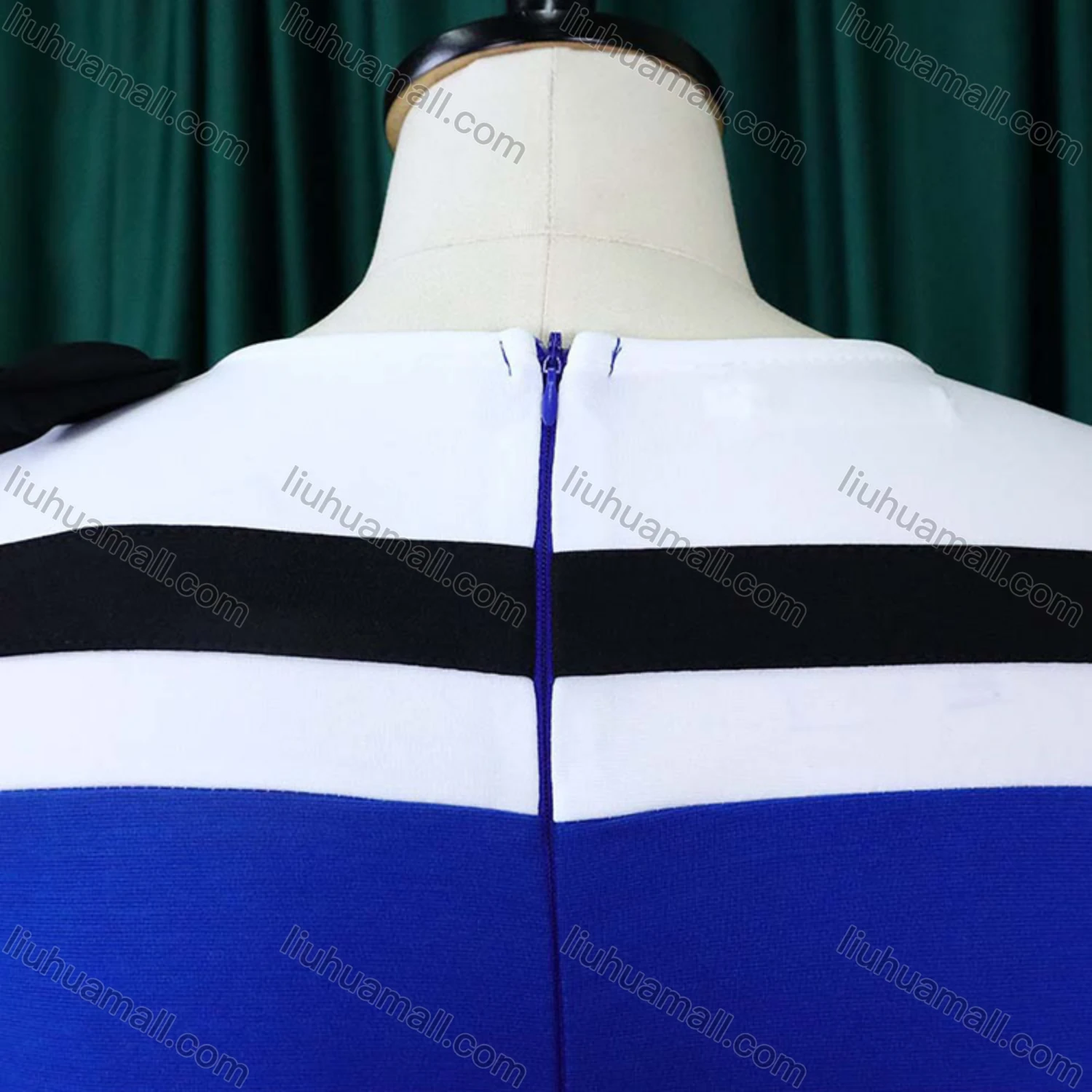 Wholesale Women's Striped Colorblock Round Neck Bowknot Bodycon Cocktail Midi Dress With Belt - Liuhuamall