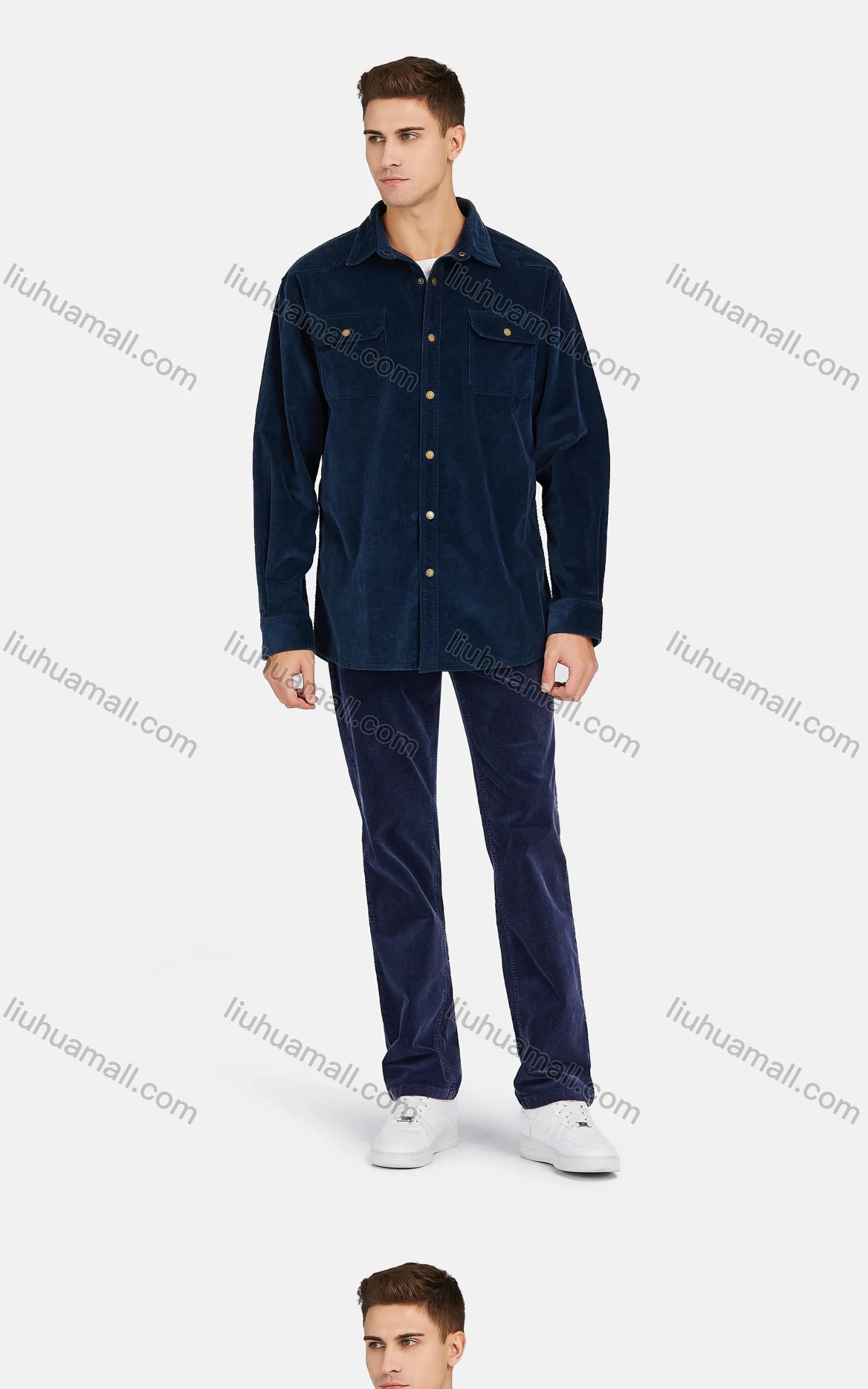 Wholesale Men's Casual Long Sleeve Snap Button Corduroy Shirt Jacket - Liuhuamall