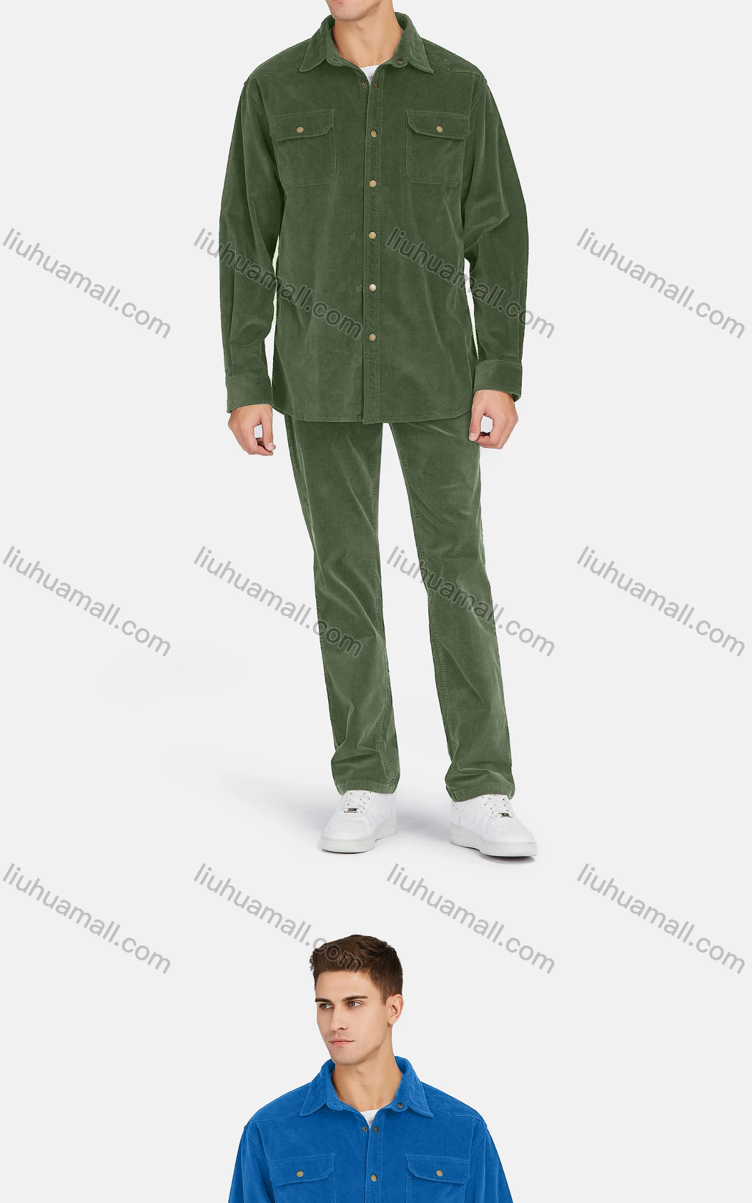 Wholesale Men's Casual Long Sleeve Snap Button Corduroy Shirt Jacket - Liuhuamall