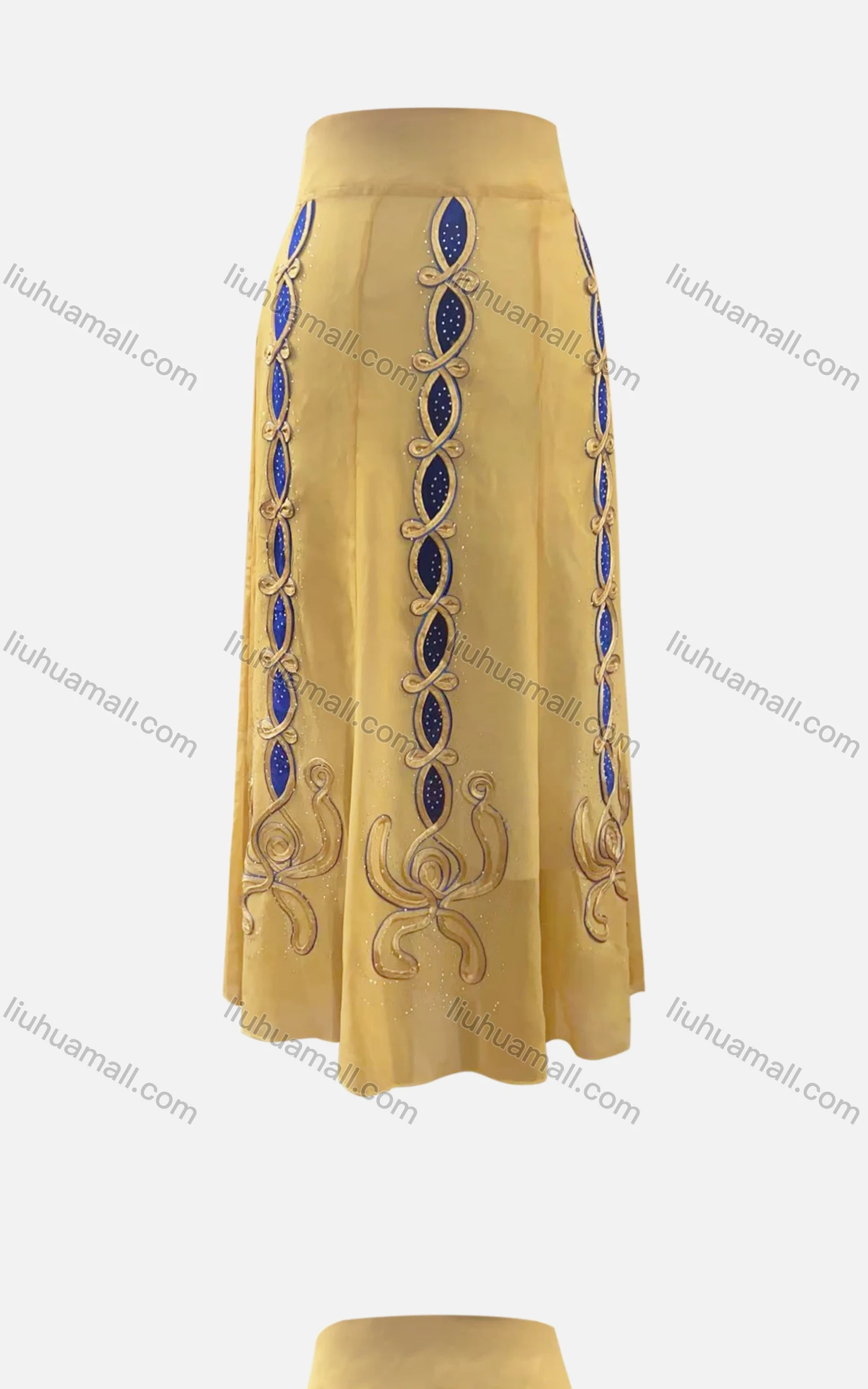 Wholesale Women's Vintage Gold Thread Embroidery Chiffon Maxi Skirt - Liuhuamall