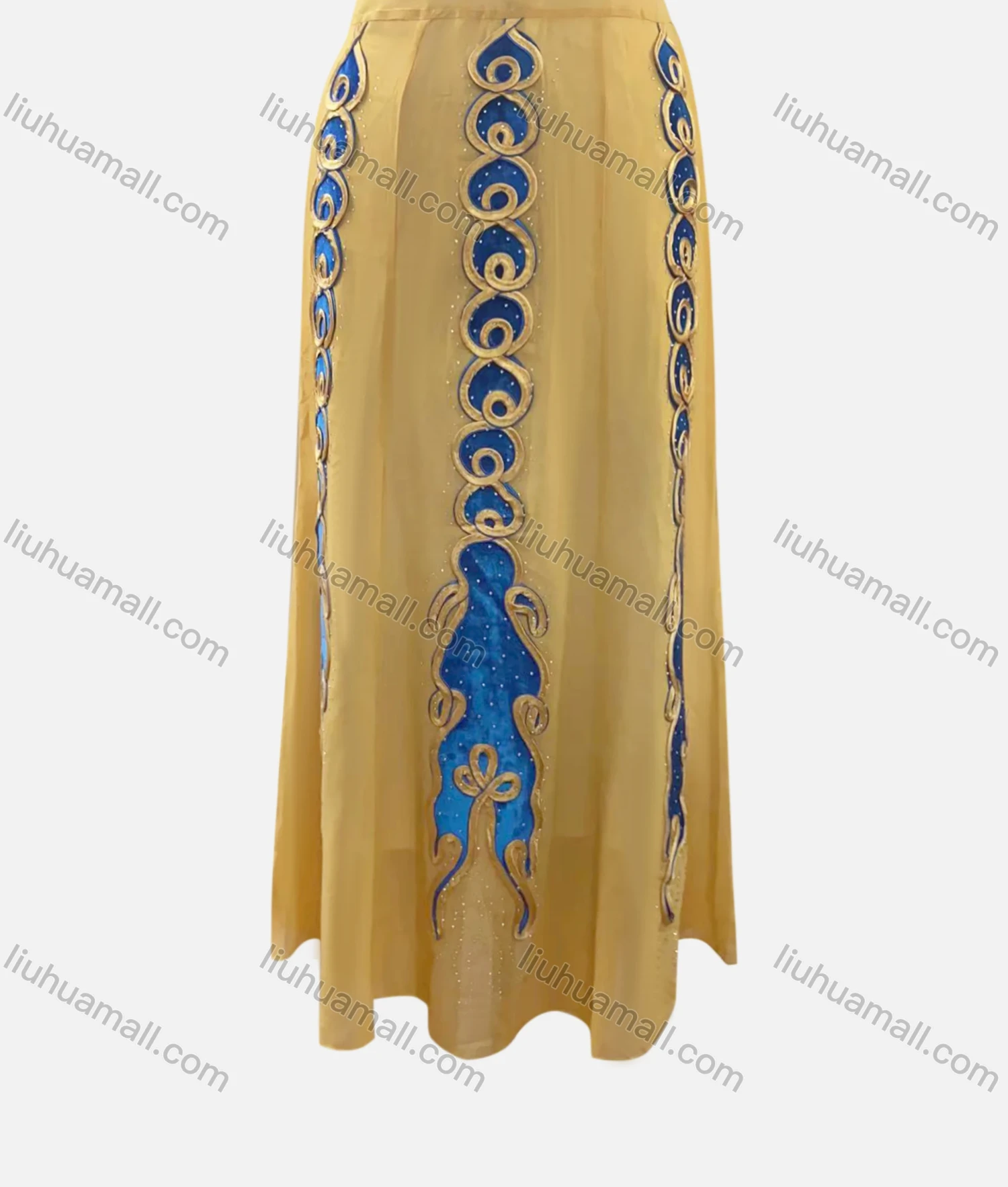 Wholesale Women's Vintage Gold Thread Embroidery Chiffon Maxi Skirt - Liuhuamall