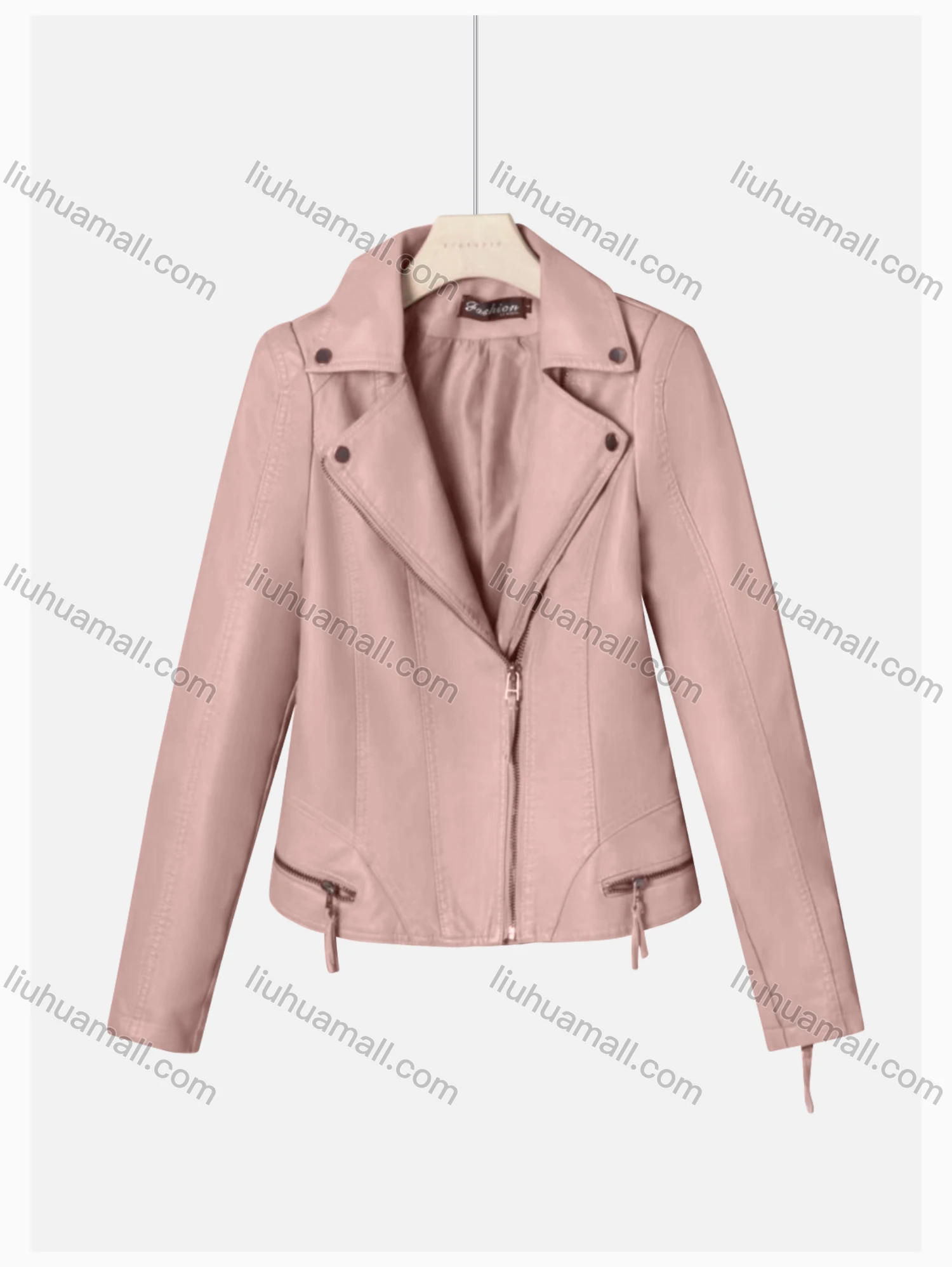 Wholesale Women's Casual Lapel Long Sleeve Zipper Plain Leather Jacket - Liuhuamall