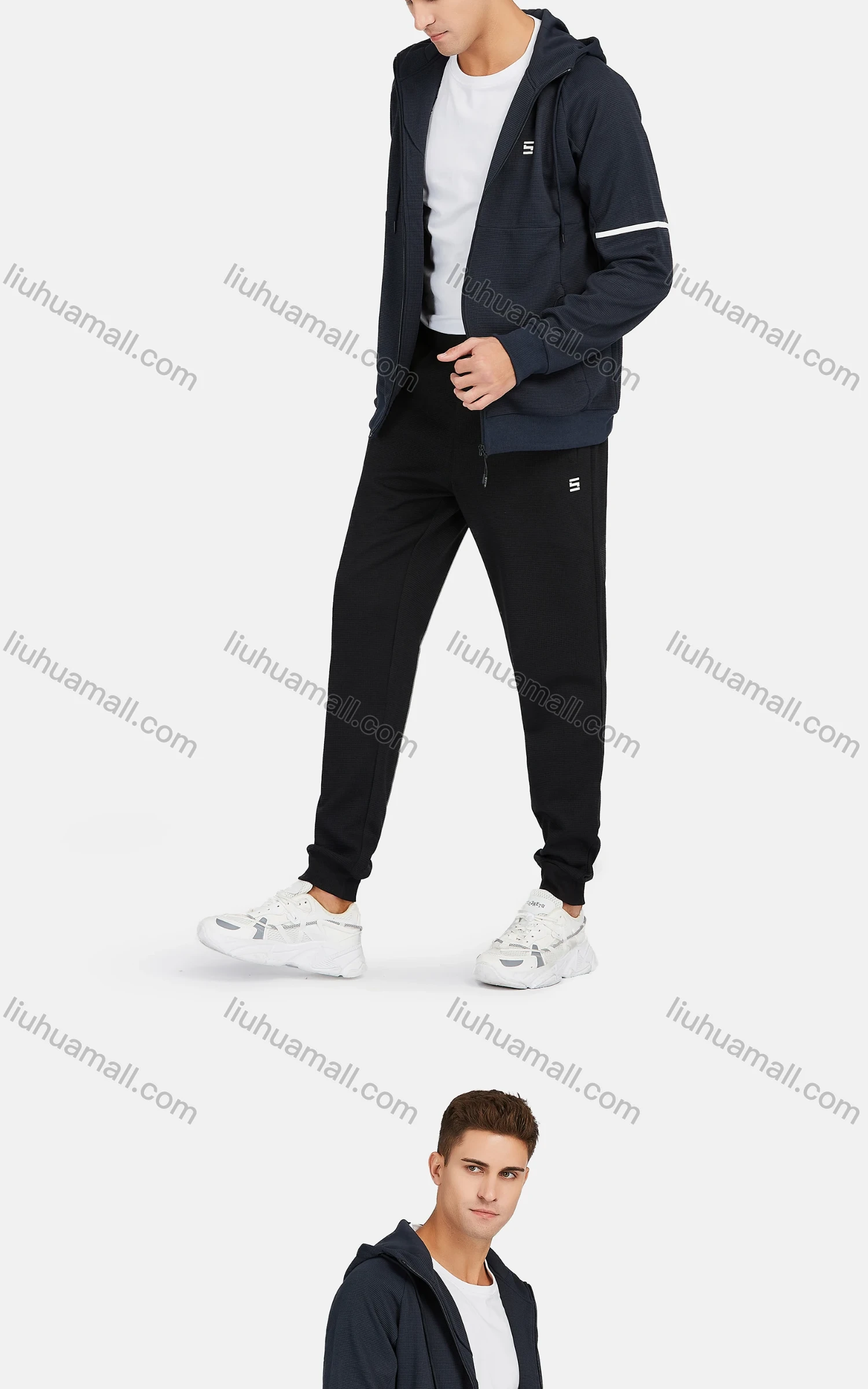 Wholesale Men's Athletic Plain Long Sleeve Waffle Knit Zipper Pockets Drawstring Hooded Jackets - Liuhuamall