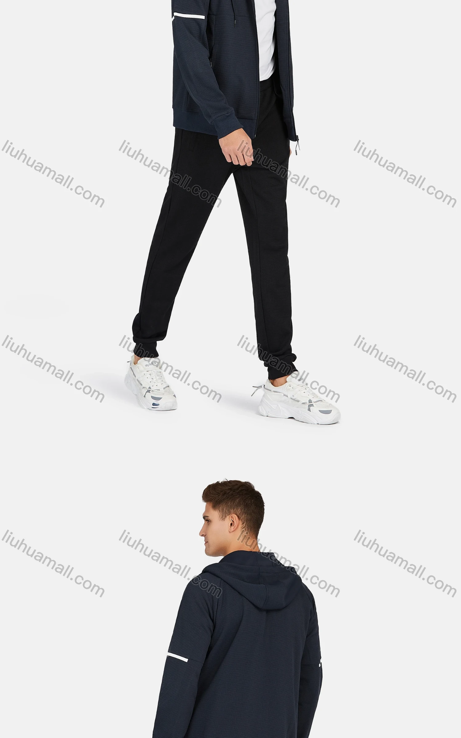 Wholesale Men's Athletic Plain Long Sleeve Waffle Knit Zipper Pockets Drawstring Hooded Jackets - Liuhuamall