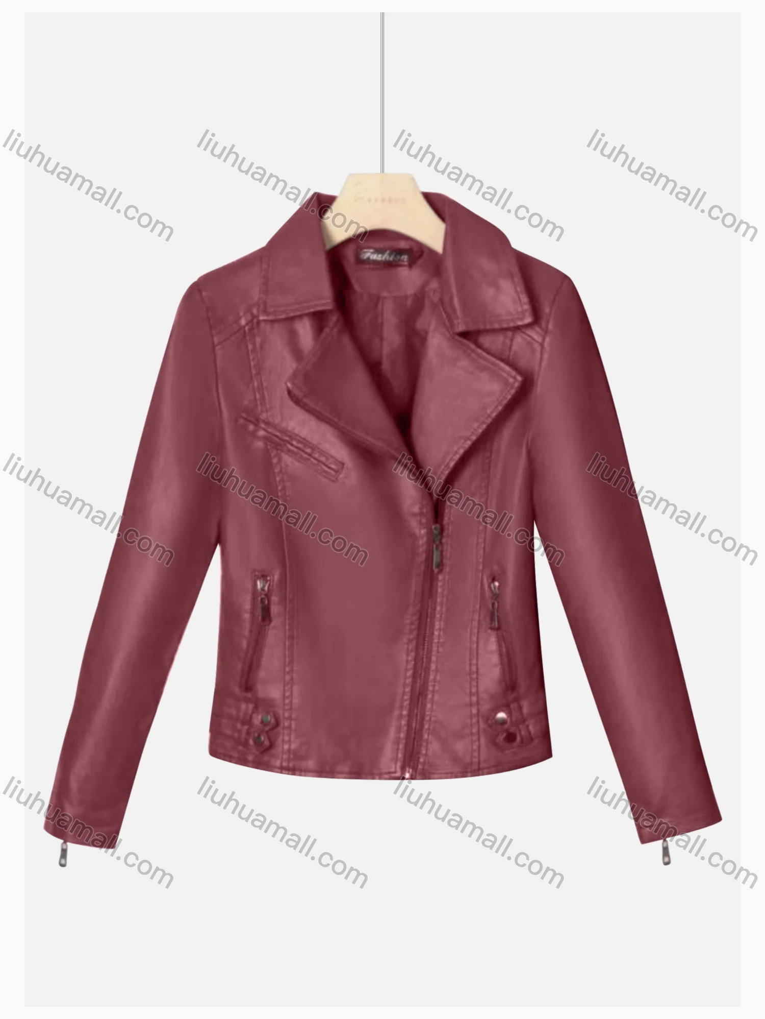 Wholesale Women's Casual Lapel Long Sleeve Zipper Plain Leather Crop Biker Jacket - Liuhuamall
