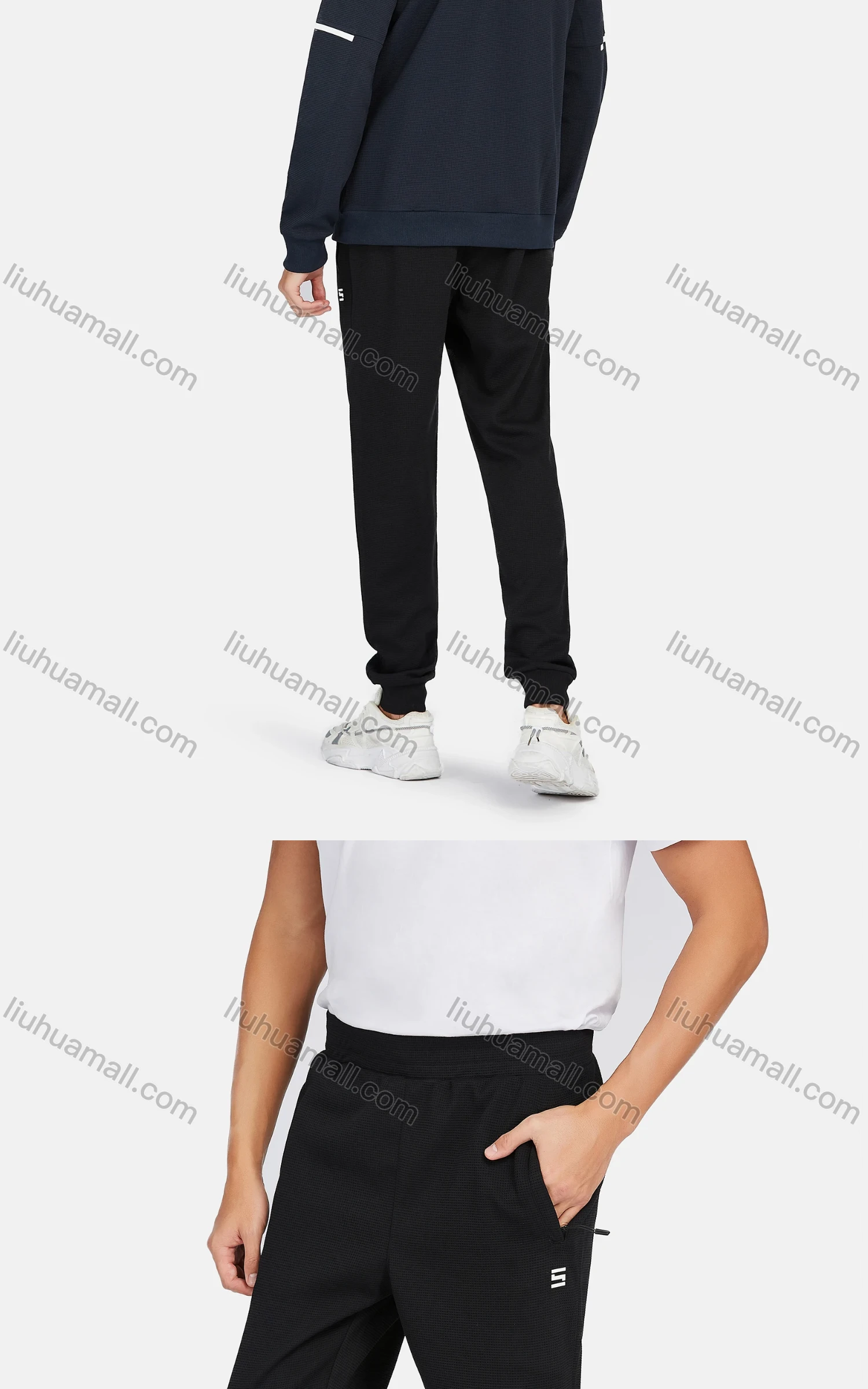 Wholesale Men's Athletic Plain Slim Fit Waffle Knit Pockets Stretch Jogger Pants - Liuhuamall