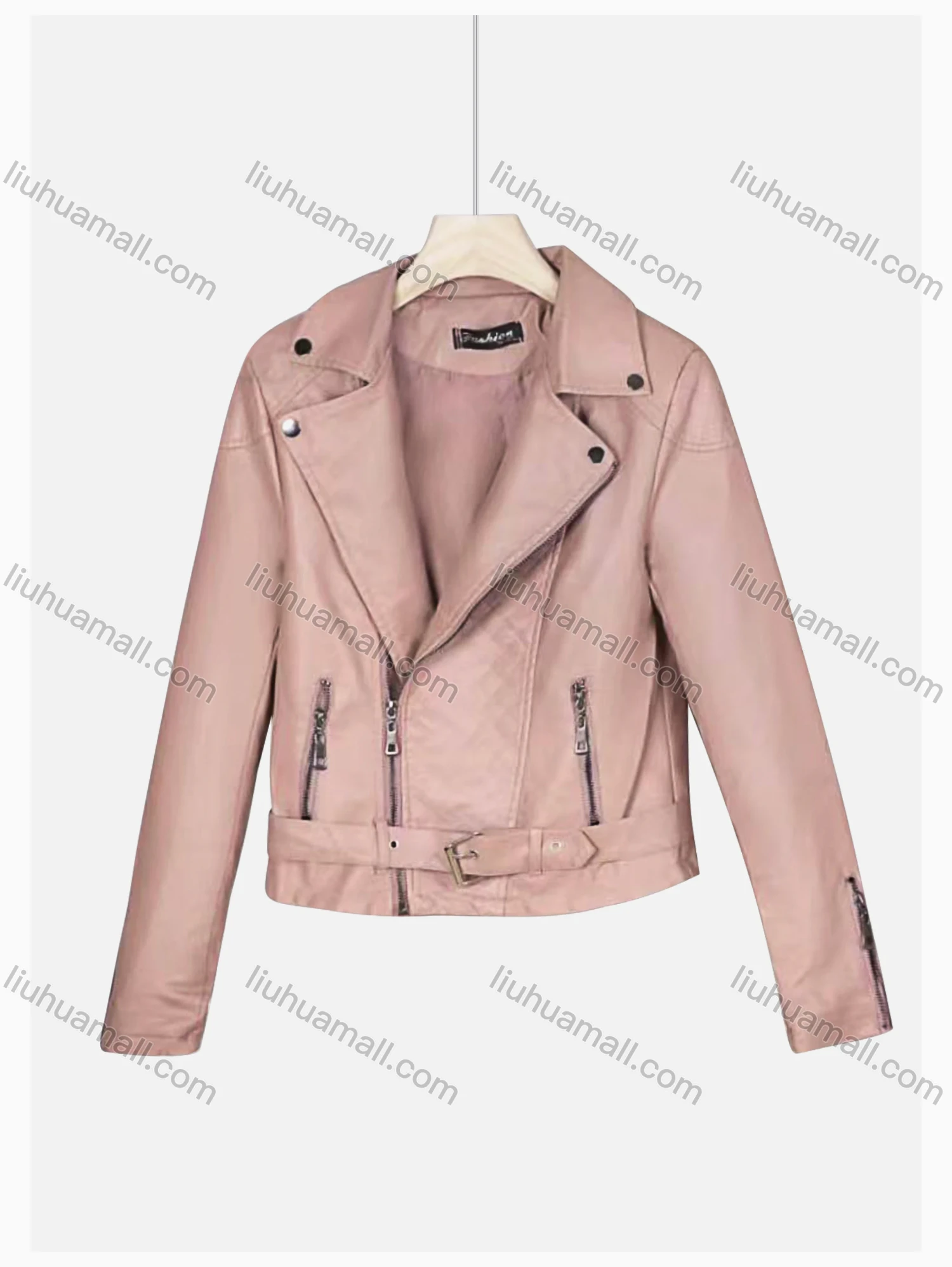 Wholesale Women's Casual Lapel Long Sleeve Zipper Plain Leather Crop Biker Jacket - Liuhuamall