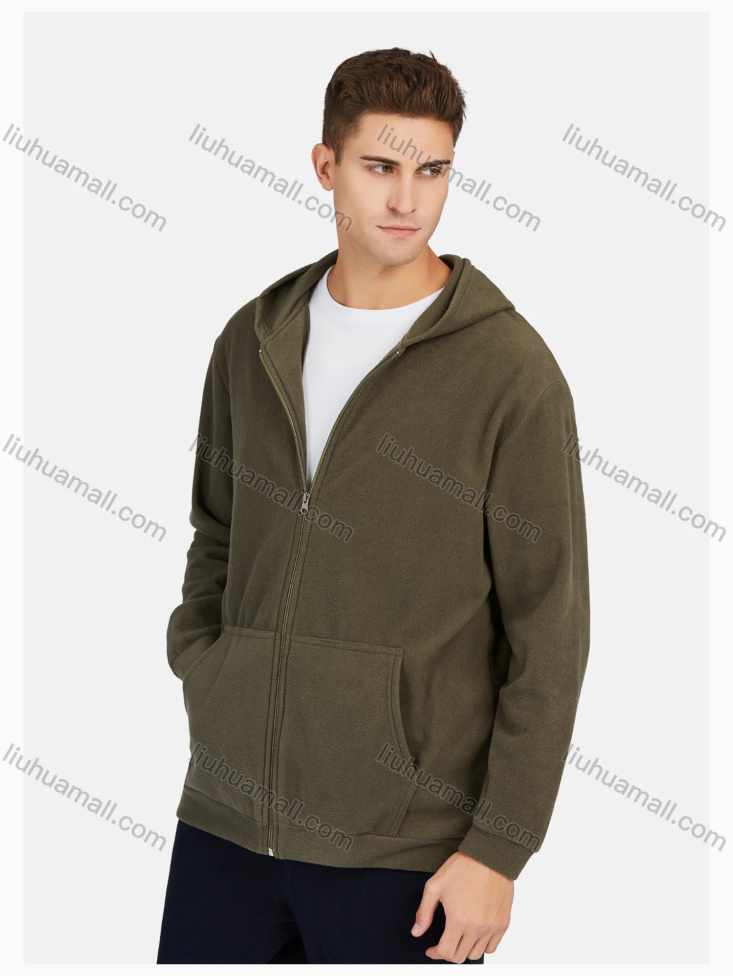 Wholesale Men's Casual Plain Zipper Warm Hooded Jacket & Pants 2 Pieces Set - Liuhuamall
