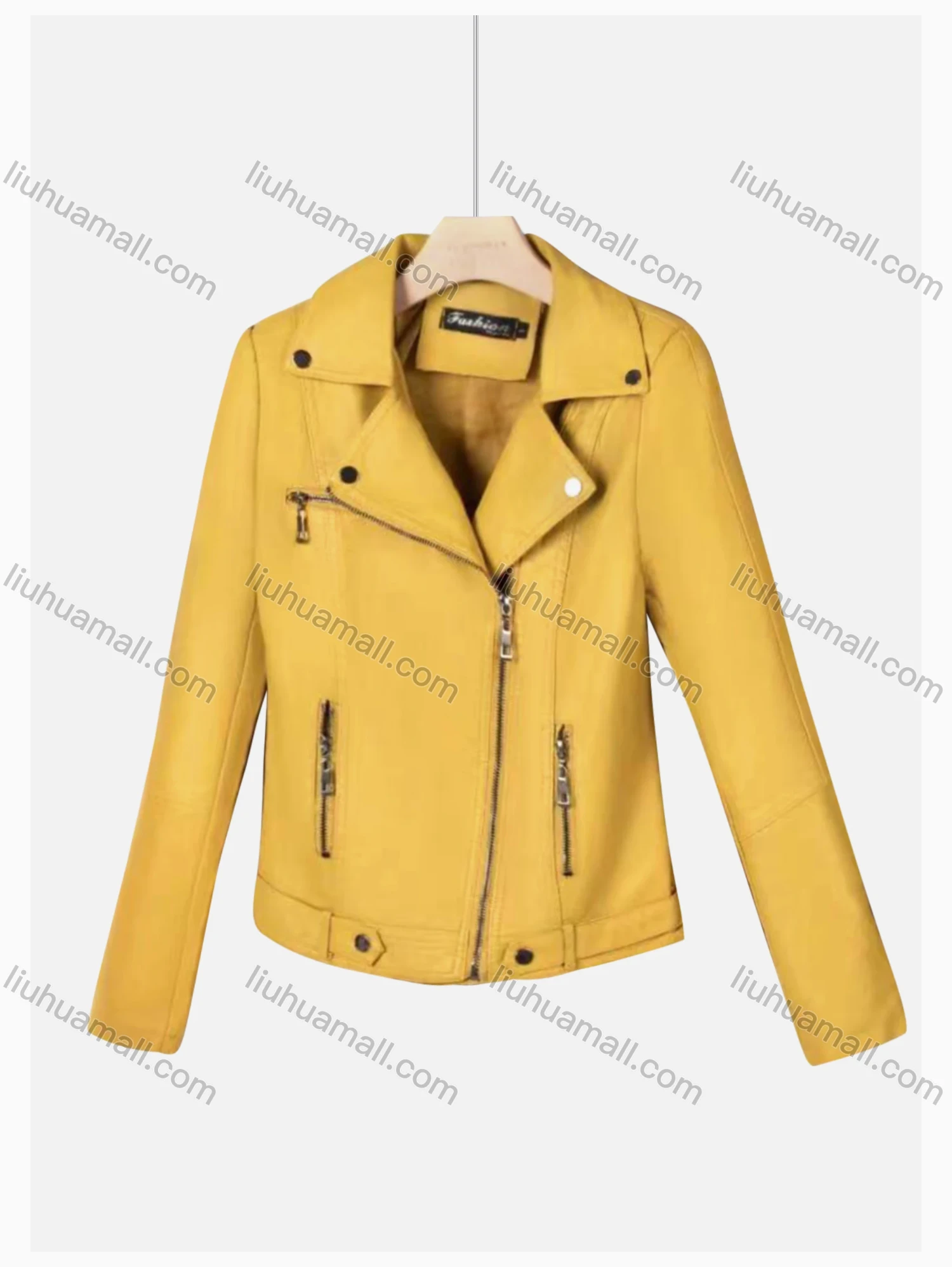 Wholesale Women's Casual Lapel Long Sleeve Zipper Plain Leather Crop Biker Jacket - Liuhuamall