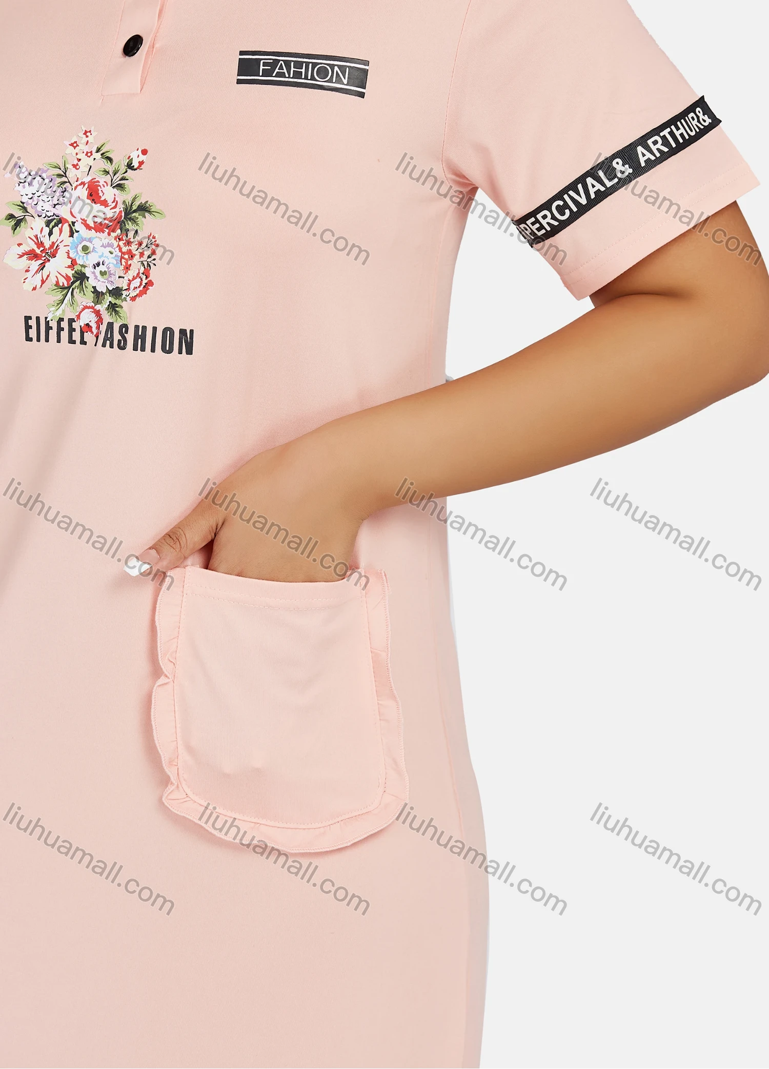 Wholesale Women's Plus Size Milk Silk Casual Crew Neck Short Sleeve Letter Floral Print Midi Dress - Liuhuamall