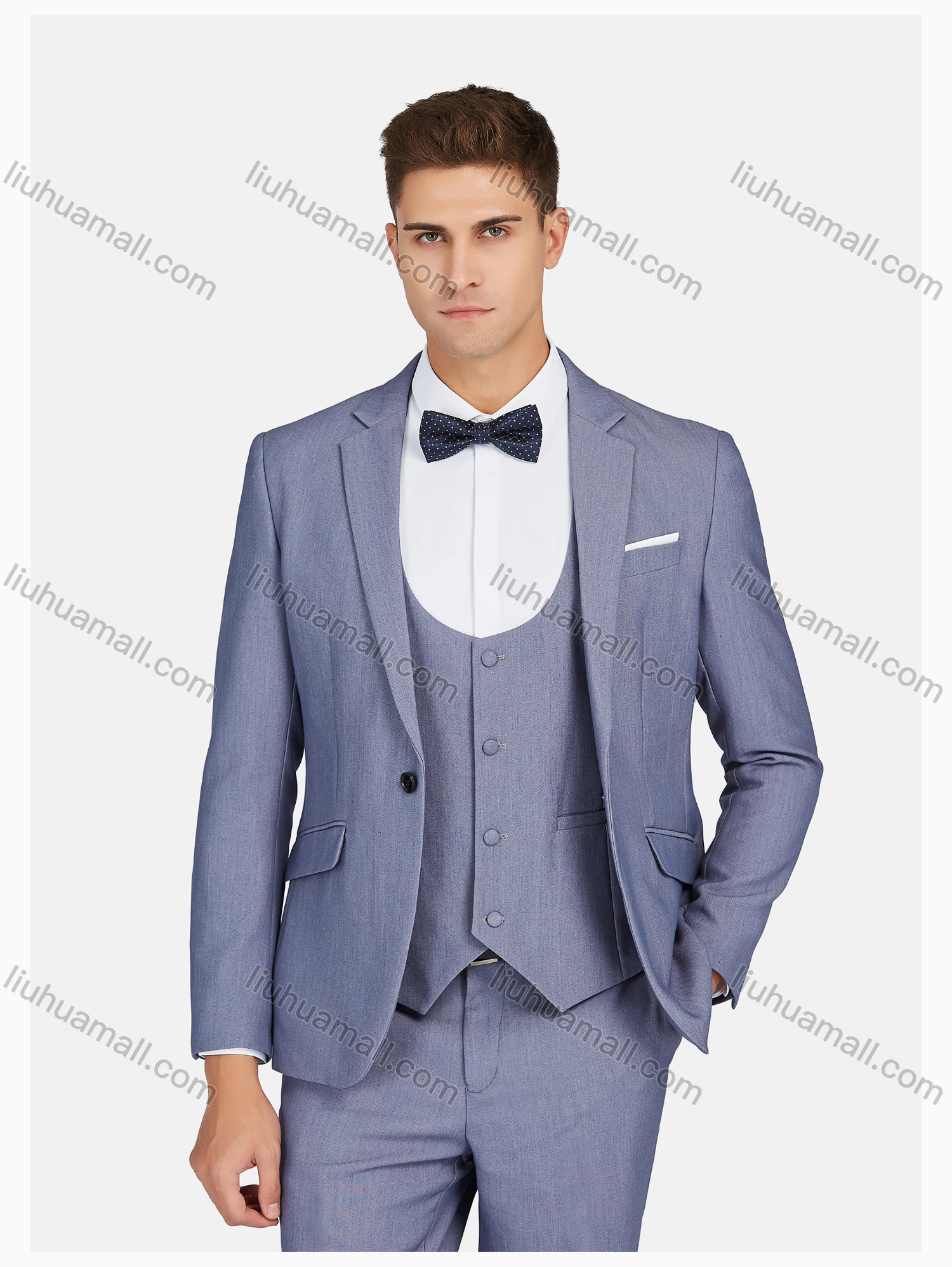 Wholesale Men's Formal Lapel Plain Pockets Blazer & Vest & Pant 3 Pieces Suit Sets - Liuhuamall