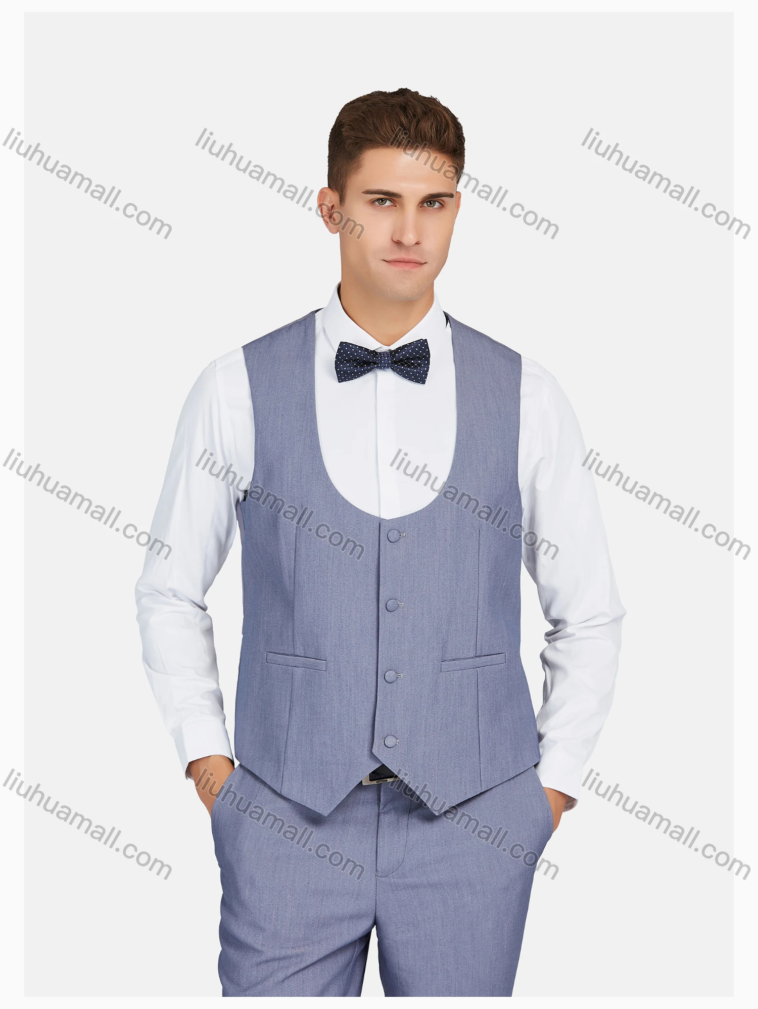 Wholesale Men's Formal Lapel Plain Pockets Blazer & Vest & Pant 3 Pieces Suit Sets - Liuhuamall