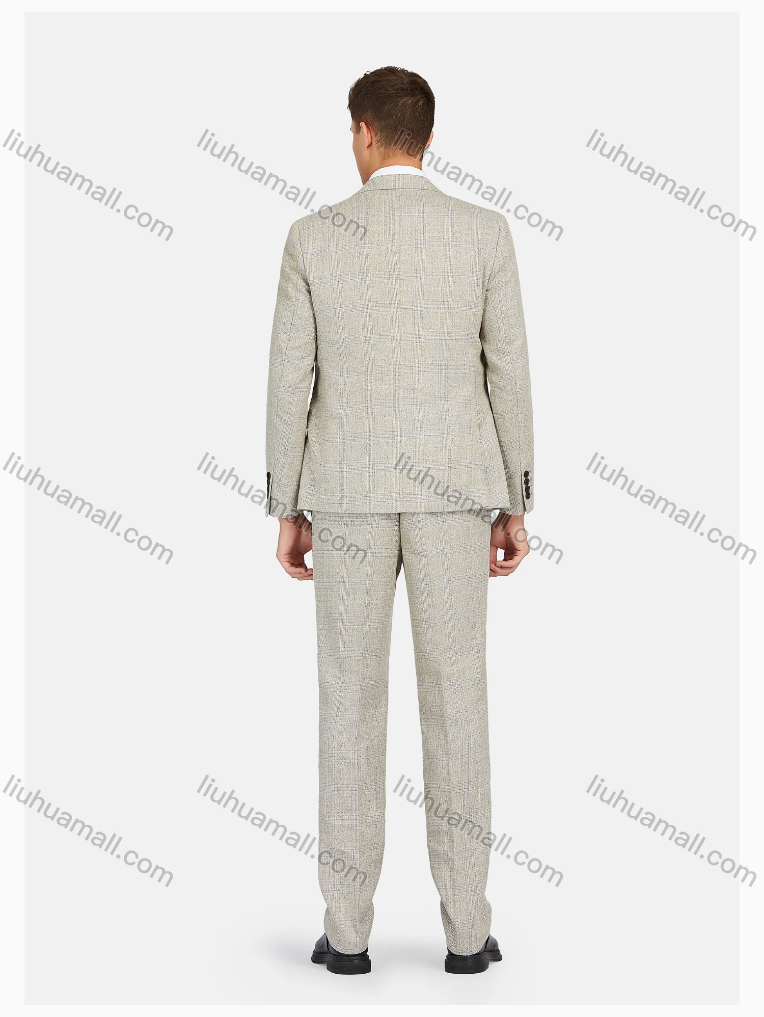 Wholesale Men's Formal Lapel Plaid Pockets Blazer & Vest & Pant 3 Pieces Suit Sets - Liuhuamall
