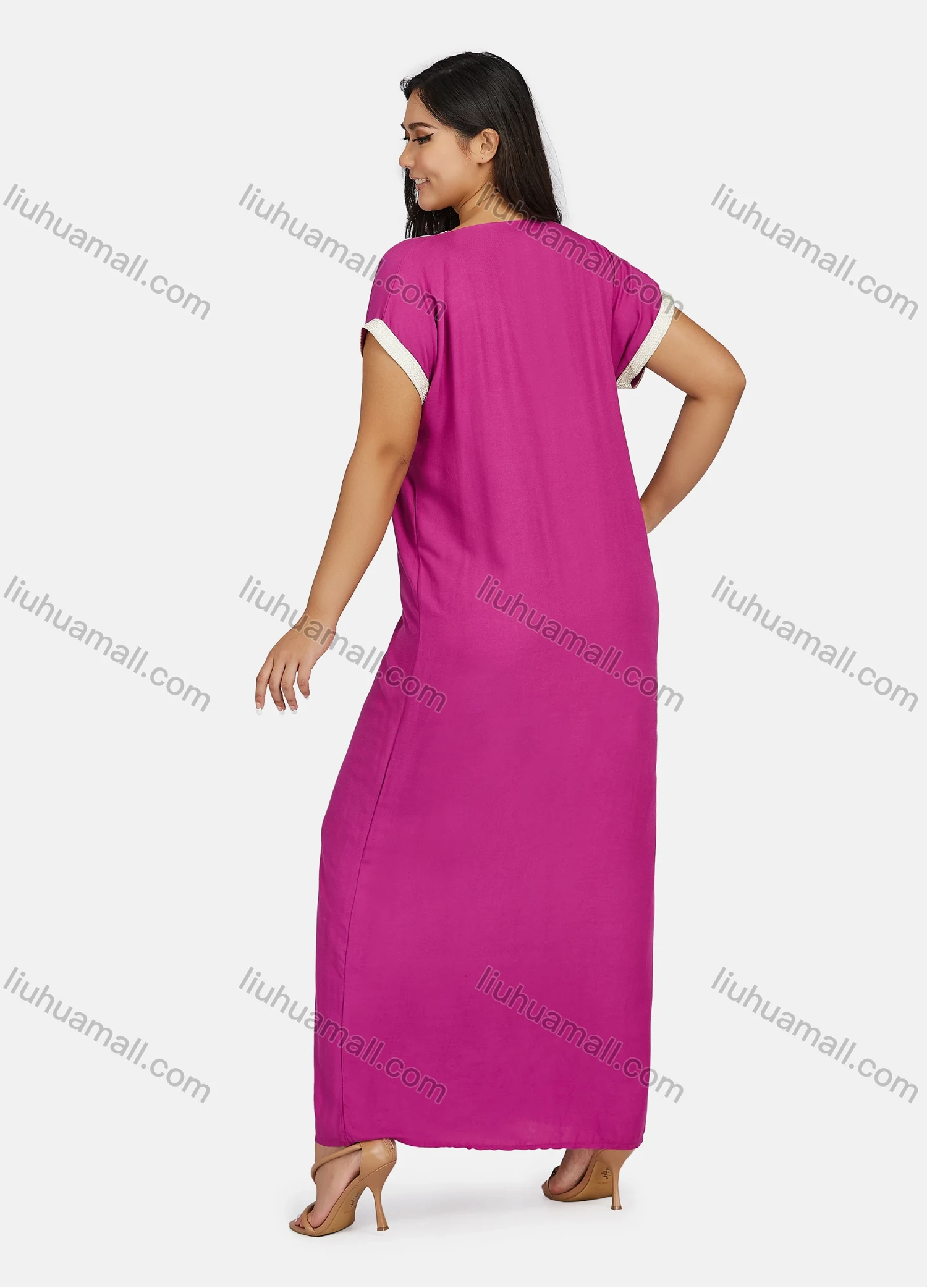 Wholesale Women's Plus Size African Folk Art Short Sleeve Embroidery Maxi Dress - Liuhuamall